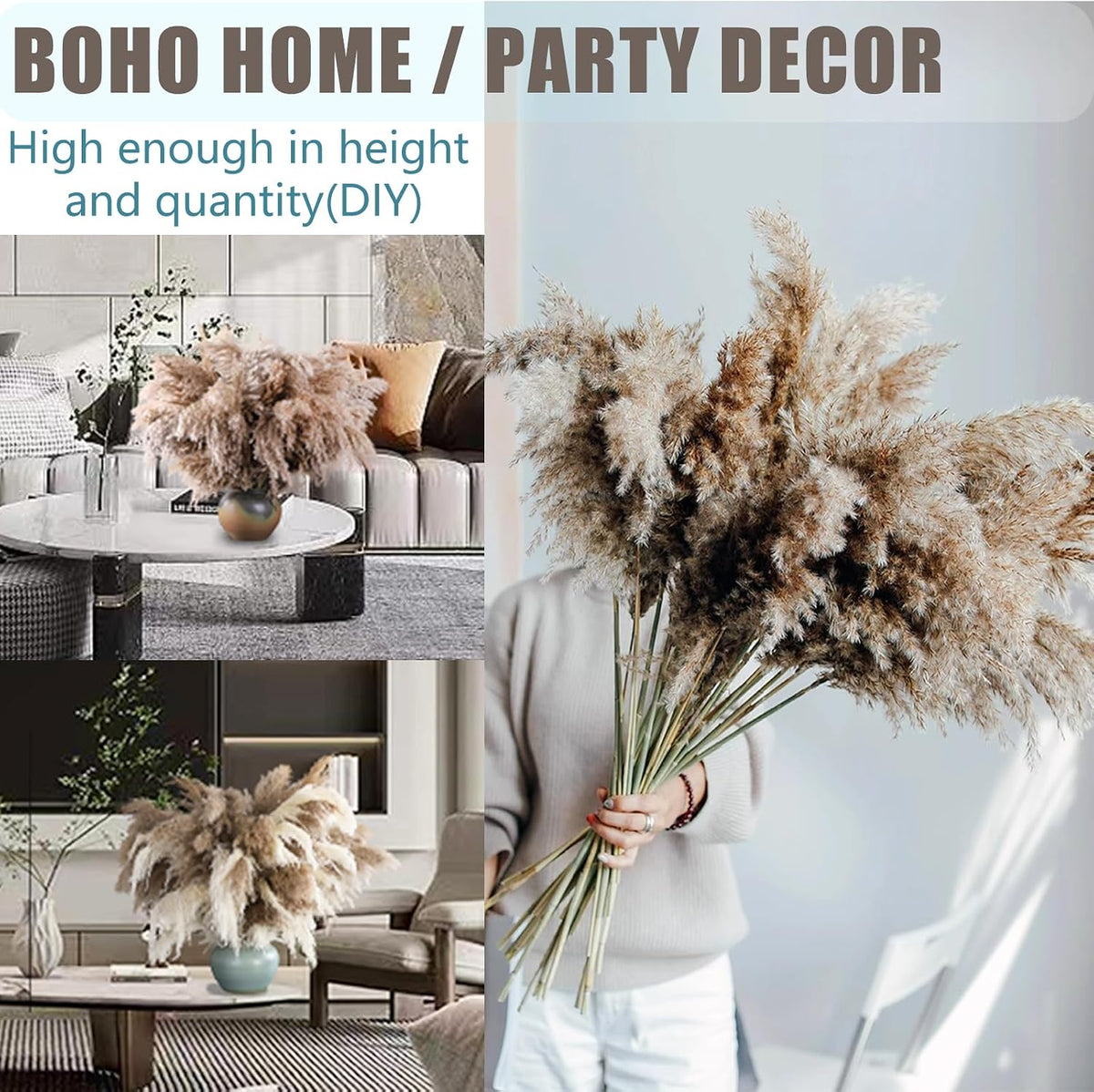 20 Stems 28" Large Brown Pampas Grass - Natural Fluffy Pompas Grass Bulk for Floor Vase - Boho Decor Home Wedding Event Decor, Gift