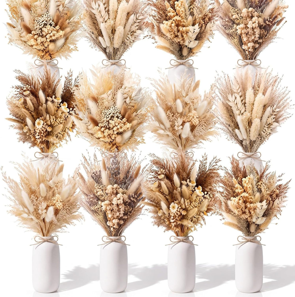 25 Pcs Dried Pampas Grass Centerpiece with Ceramic Vases, Classic