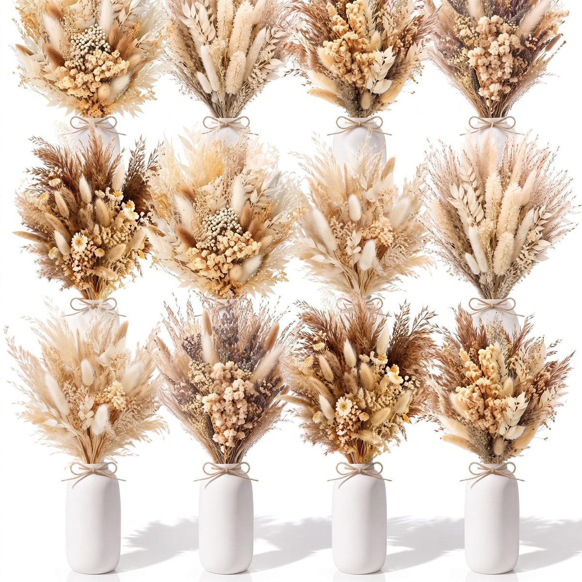 25 Pcs Dried Pampas Grass Centerpiece with Ceramic Vases, Classic