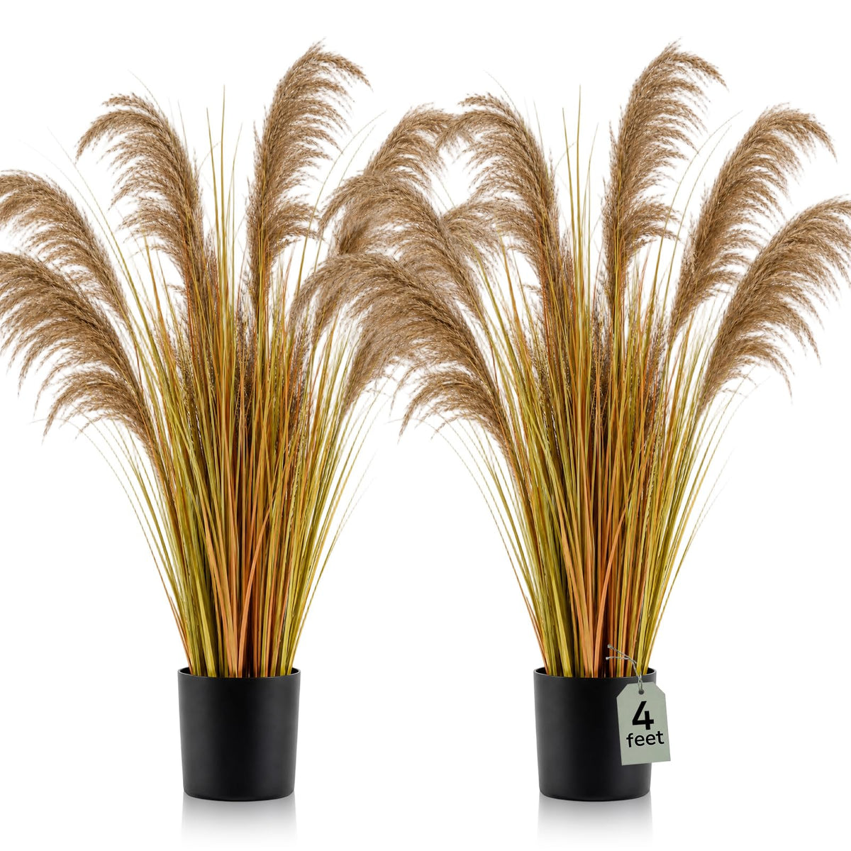 Jexine 2 Pcs Pampas Grass Potted Plants 4 ft Tall Artificial Grass Potted Artificial Greenery Floor Plants Tall in Pot for Housewarming Gift House Garden Bathroom Lobby Outdoor Decoration (Fall)