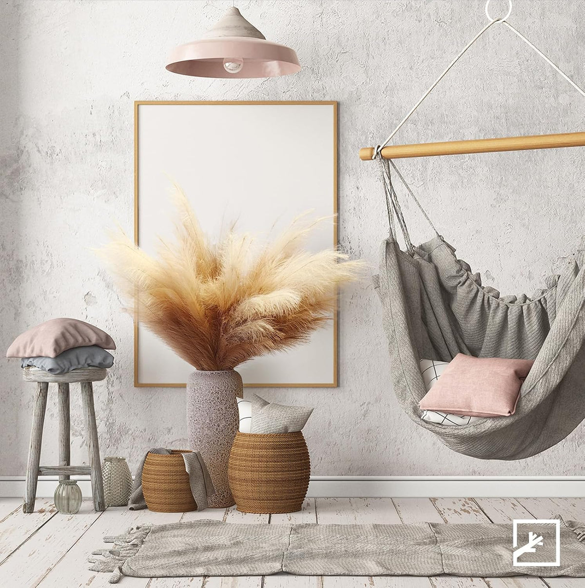 ZIFTY Faux Pampas Grass Decor 38" 7PCS Handmade Boho Decor Ombre Beige