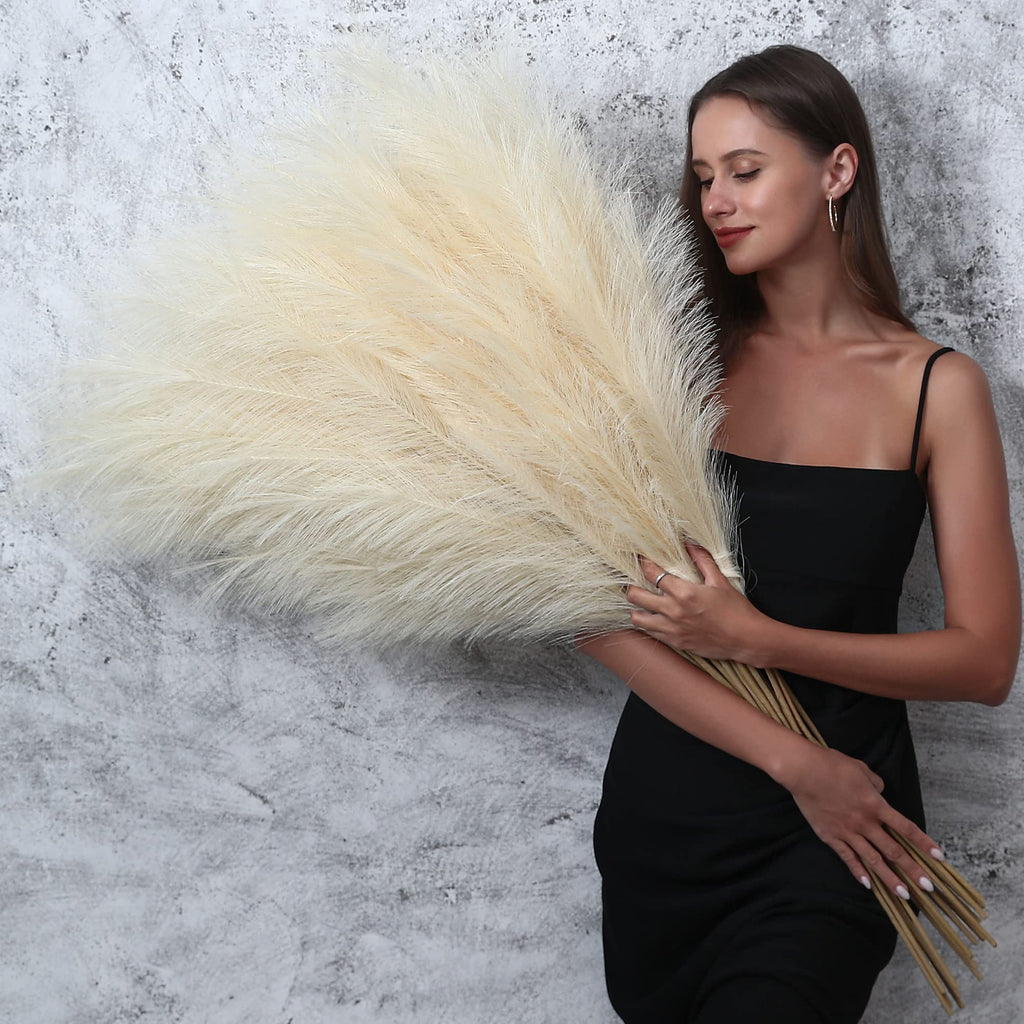 Wertuirk 8 Pcs 45 inch Tall Faux Brown Pampas Grass Decor