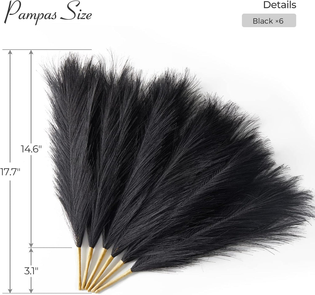 Serwalin 6PCS 17.7 Inch Black Pampas Grass Decor Gothic Feather Vase Filler