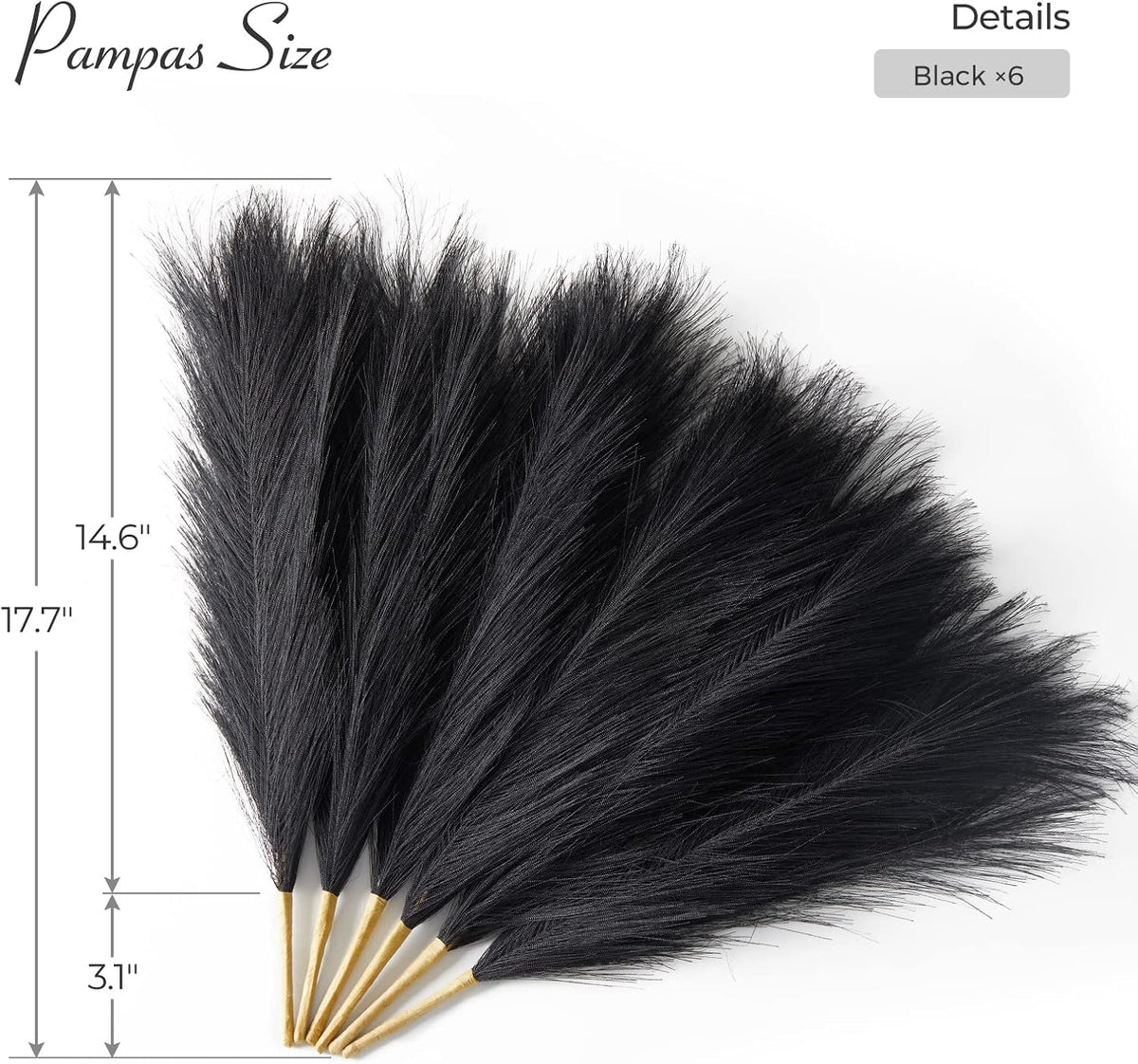 Serwalin 6PCS 17.7 Inch Black Pampas Grass Decor Gothic Feather Vase Filler