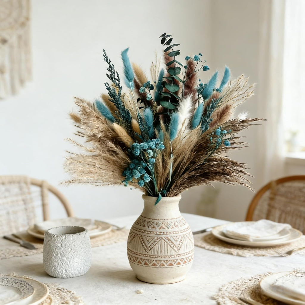 Turquoise Dried Pampas Grass Decor 17"