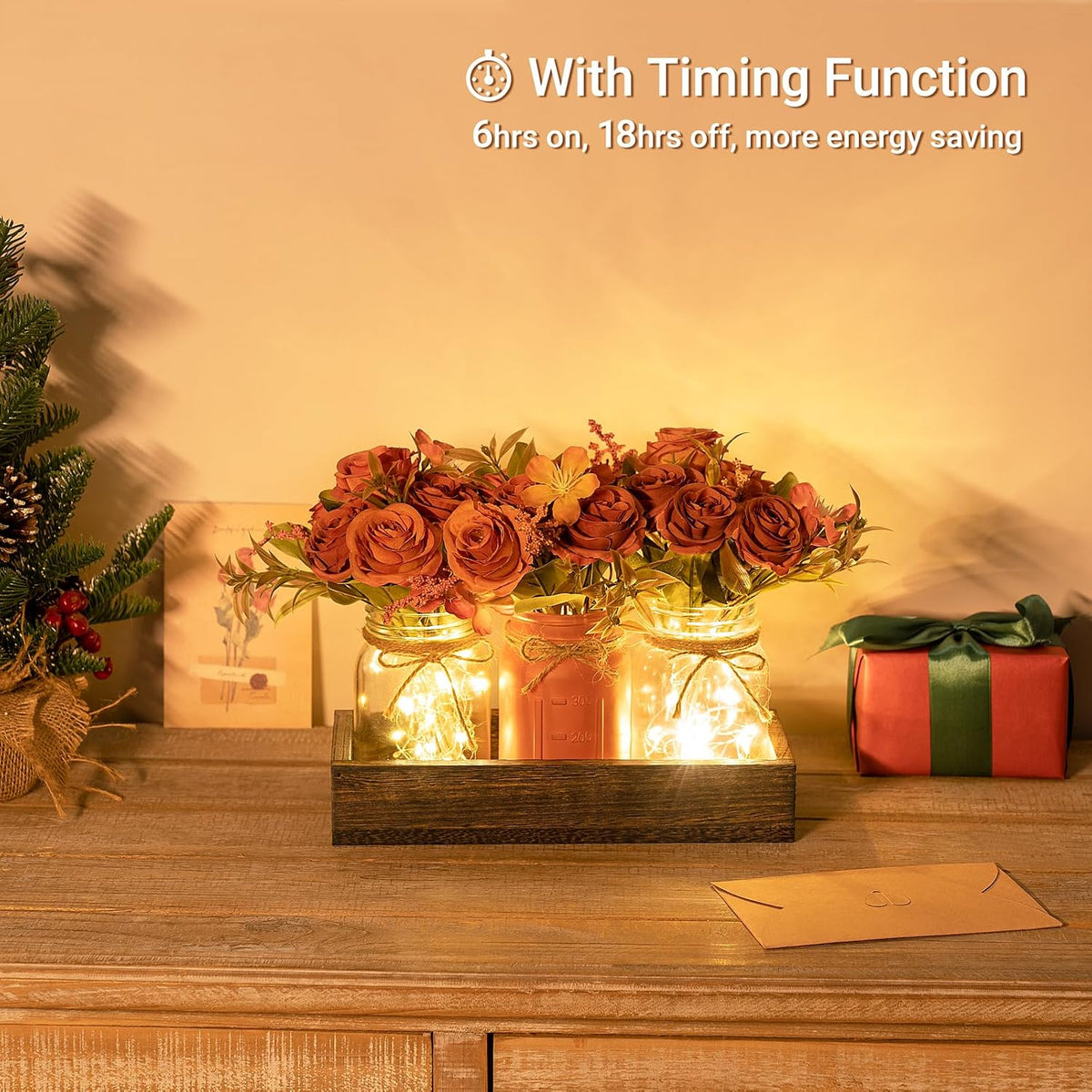 Mkono Fall Centerpieces for Tables Dining Room Decor with Mason Jar Lights