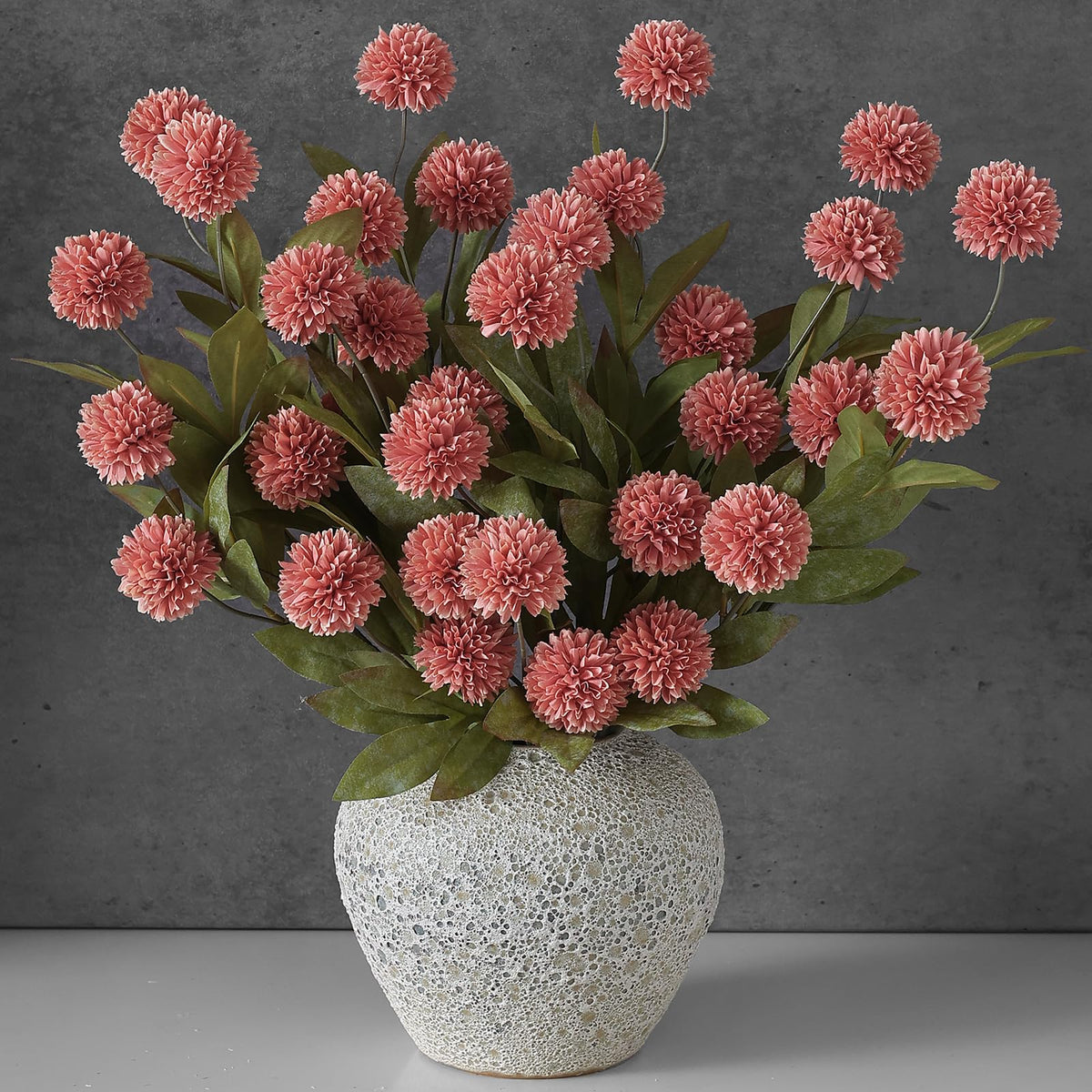 VIERENA 6 Pcs 27" Artificial Fall Pompon Mum Flower Stems for Vase (Orange)