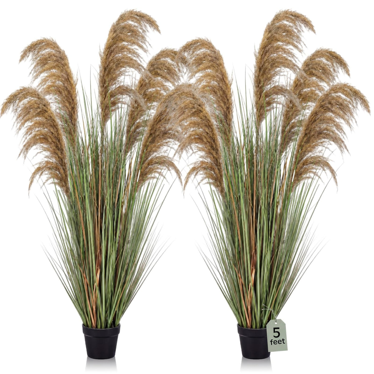 Jexine 2 Pcs Pampas Grass Potted Plants 4 ft Tall Artificial Grass Potted Artificial Greenery Floor Plants Tall in Pot for Housewarming Gift House Garden Bathroom Lobby Outdoor Decoration (Fall)