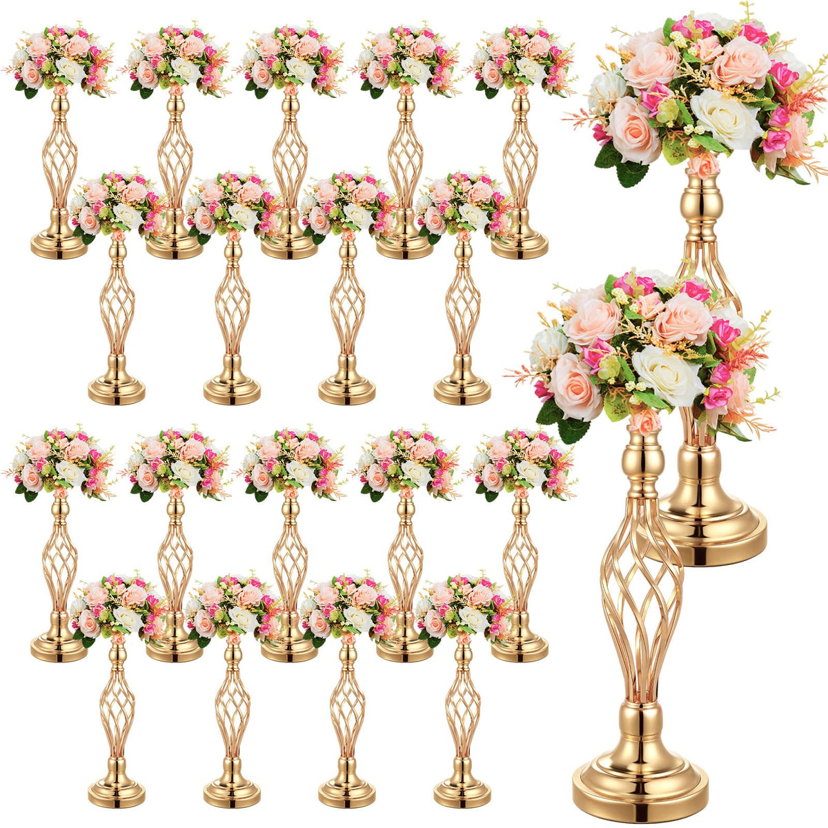 Rtteri 20 Pcs 22.8 Inch High Metal Flower Stand, Wedding Gold Centerpieces for Table, Floral Stand Elegant Vase Holder for Reception Table Decor Party Hotel Home Decor (Gold, Large)