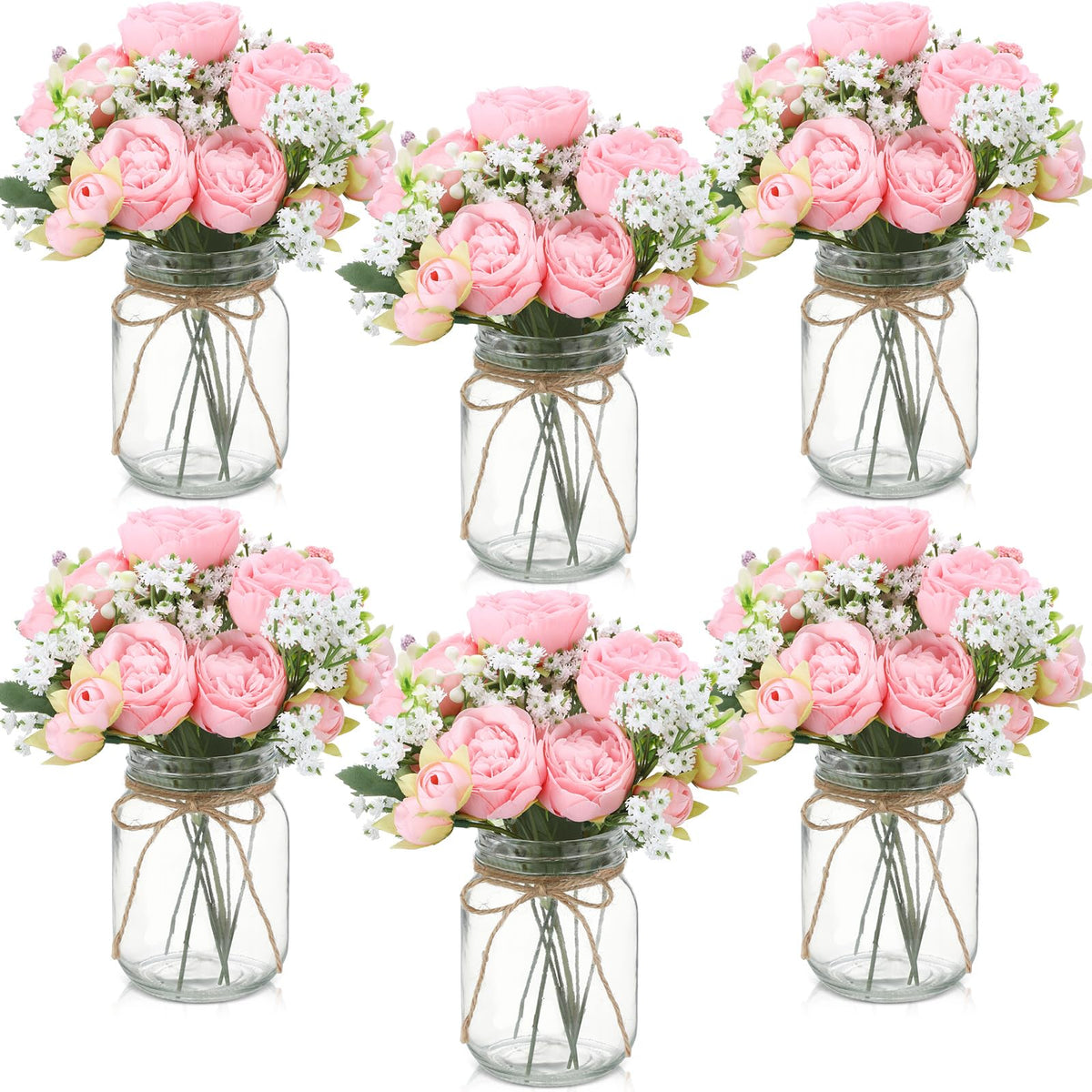 Zeyune 12 Sets Mason Jar Flowers Centerpiece Table Decorations,Green