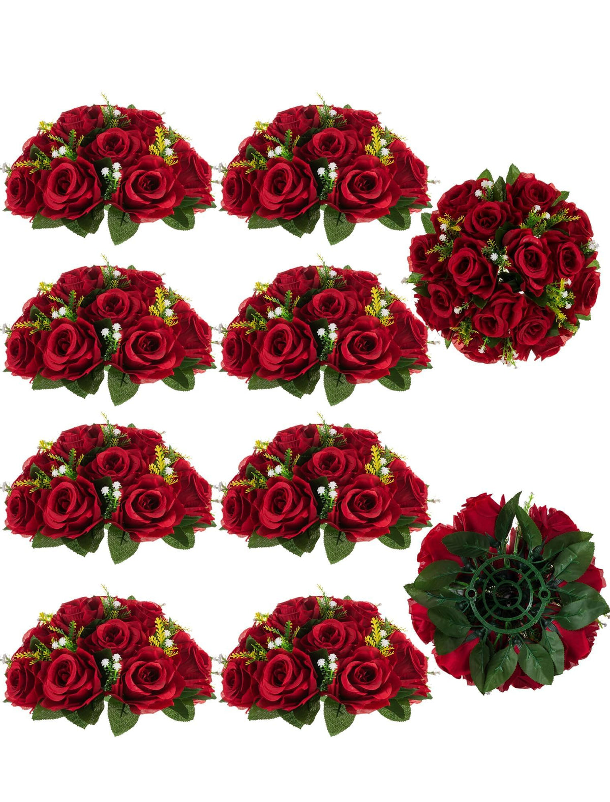 BLOSMON Faux Flower Centerpieces for Wedding Tables, 10 Pcs, Crimson Red