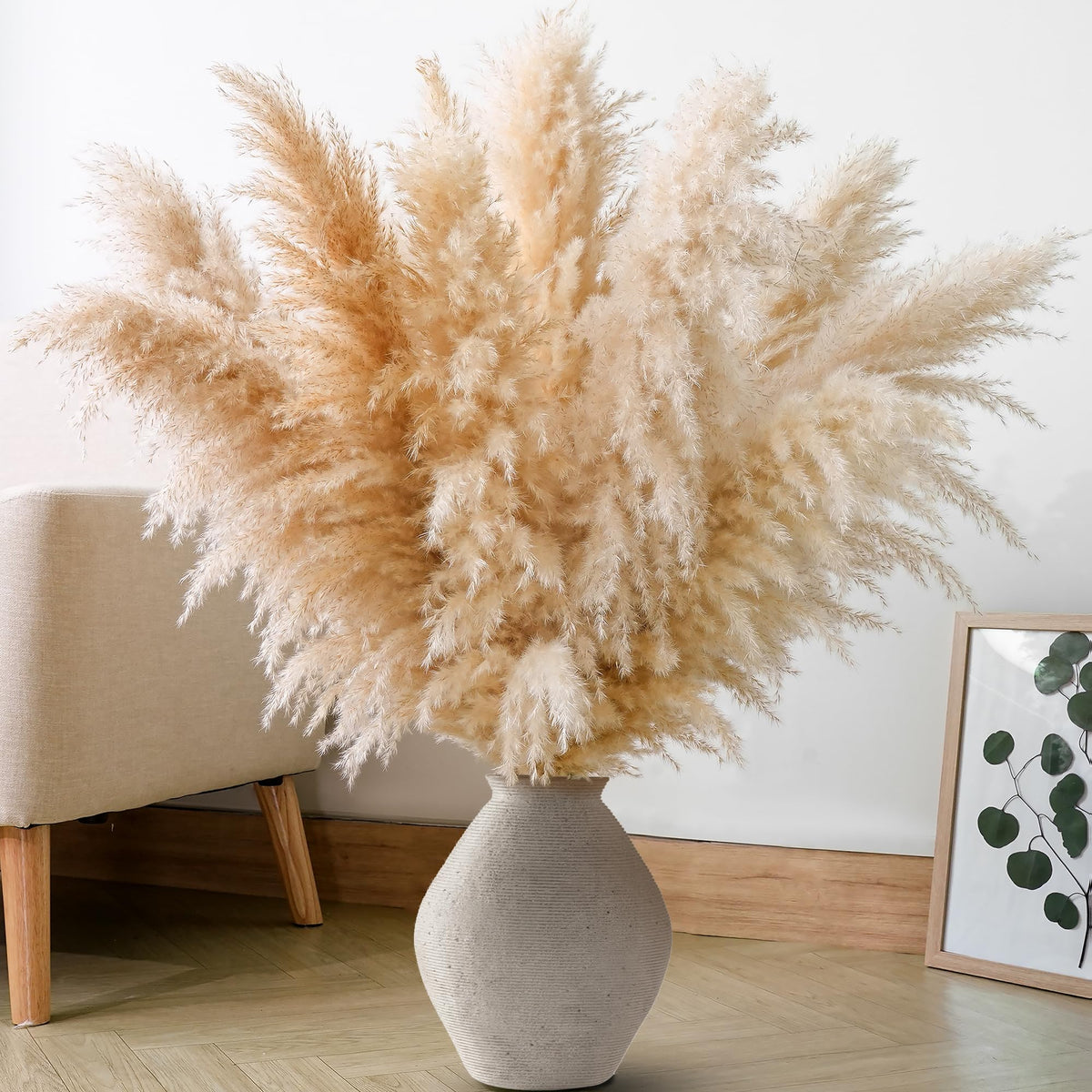 10 PCS 40" Tall Pampas Grass Stems in Natural Beige, Add a Boho Touch to Your Space—Pompas Grass Ideal for Floral Arrangements, Floor Vases, Weddings, and Creating a Bohemian Ambiance at Home.