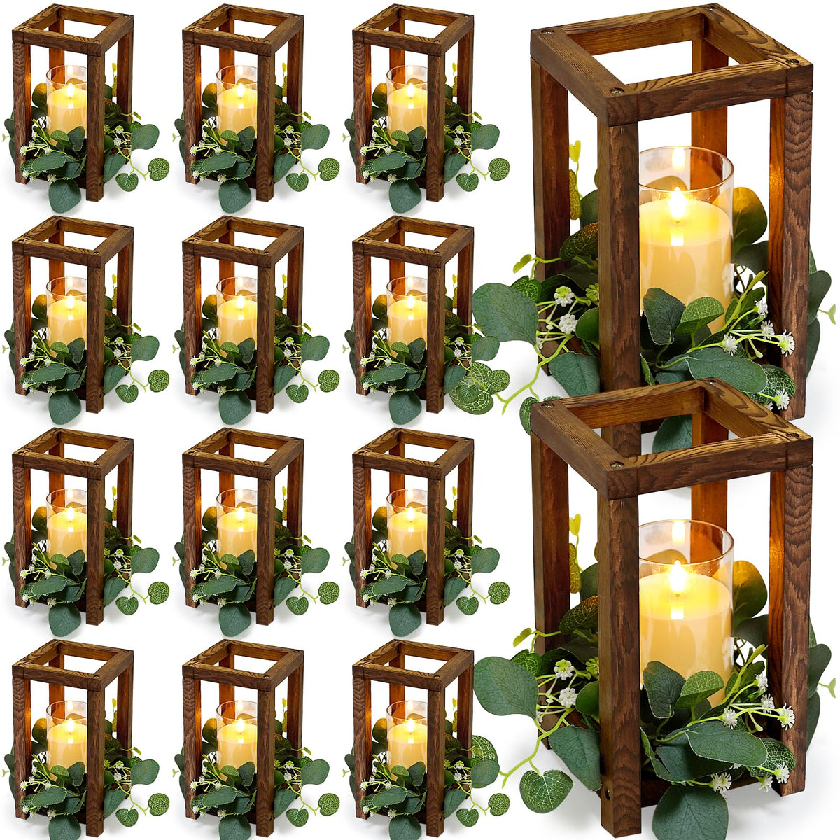 18 Pcs Wooden Lantern Centerpiece for Table Decor