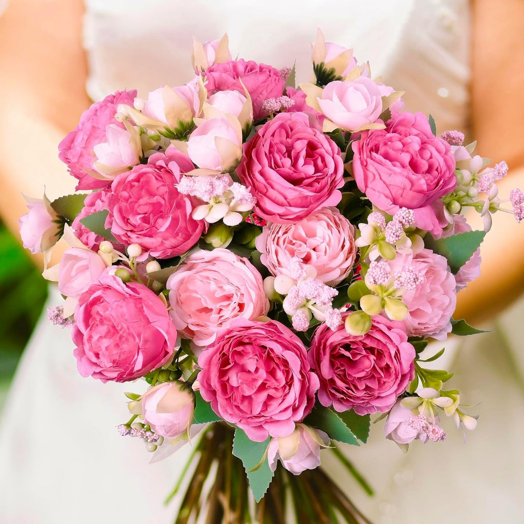 6 Pcs Peonies Artificial Flowers, Pink Flowers for Centerpieces
