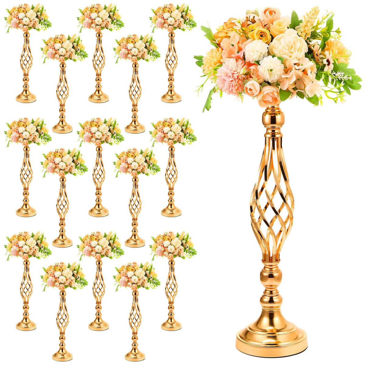 Rtteri 20 Pcs 22.8 Inch High Metal Flower Stand, Wedding Gold Centerpieces for Table, Floral Stand Elegant Vase Holder for Reception Table Decor Party Hotel Home Decor (Gold, Large)