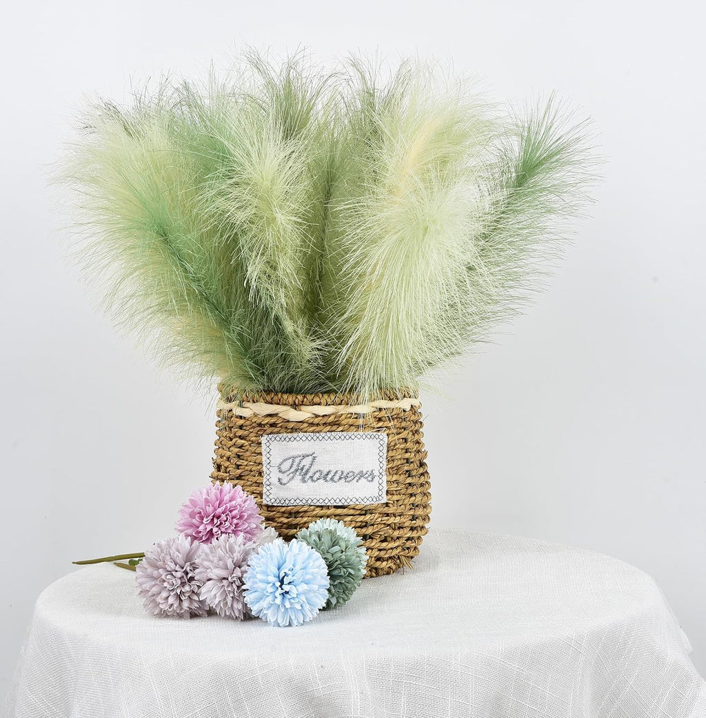 LSKYTOP Green Pampas Grass Decor,23Inch 12pcs Faux Pampas Grass Bouquets Artificial Pampas Fake Pampas Flower for Home Living Room Bedroom Vase Decor
