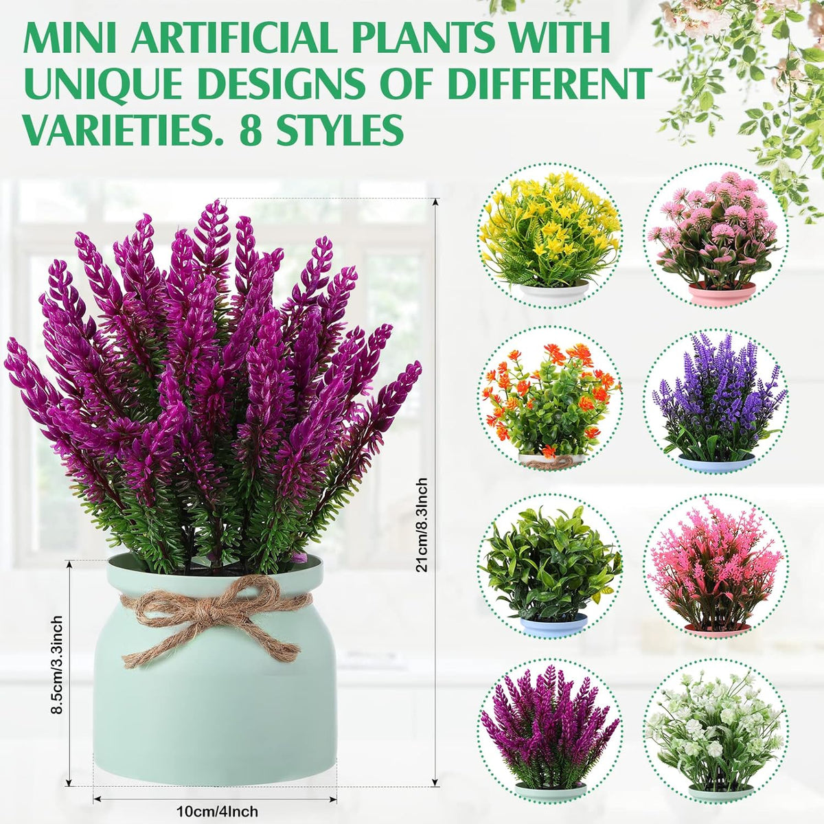 Cindeer 8 Pcs Large Artificial Potted Flowers Fake Potted Plants for Home