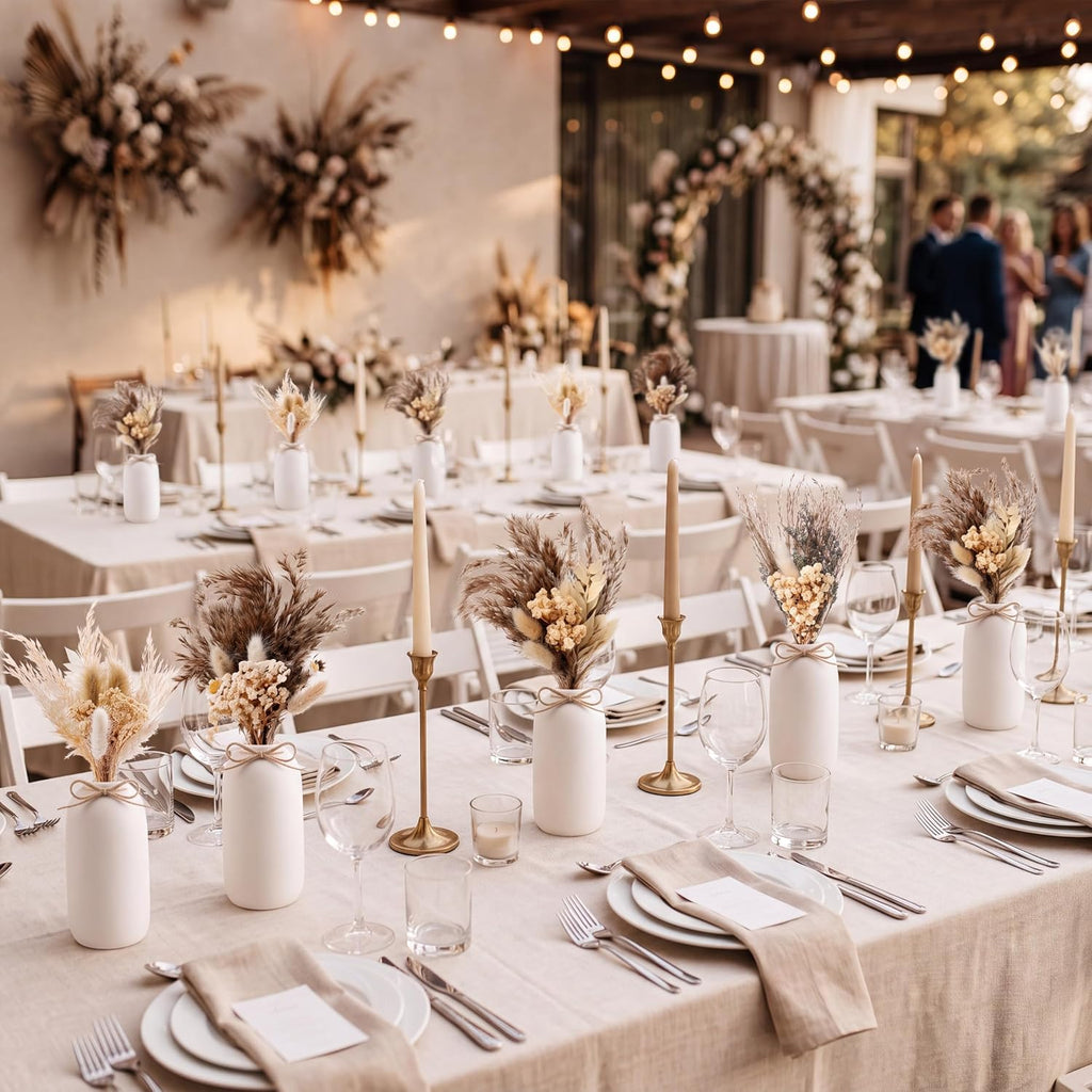 25 Pcs Dried Pampas Grass Centerpiece with Ceramic Vases, Classic