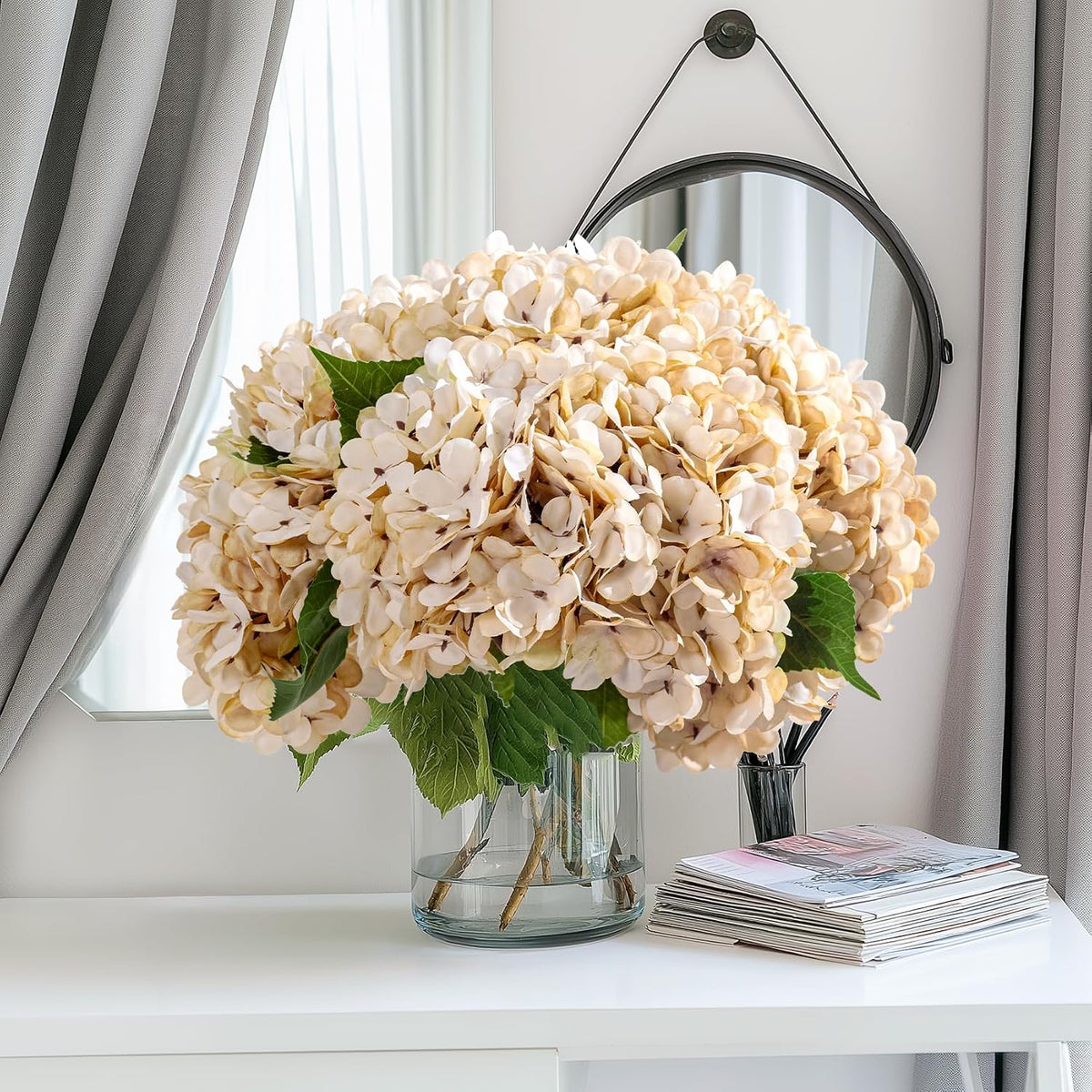 Bailikang 10 Pcs Faux Silk Hydrangea with Stems - Fall Hydrangeas Artificial Flowers Silk Flower Fall Winter Artificial Bouquet for Wedding Bridal Home Table Decor Without Vase
