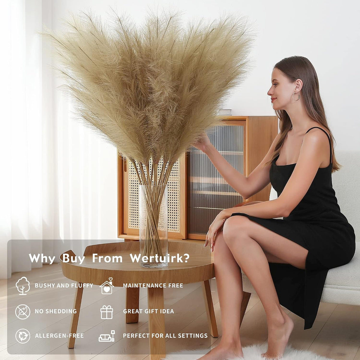 Wertuirk 8 Pcs 45 inch Tall Faux Brown Pampas Grass Decor