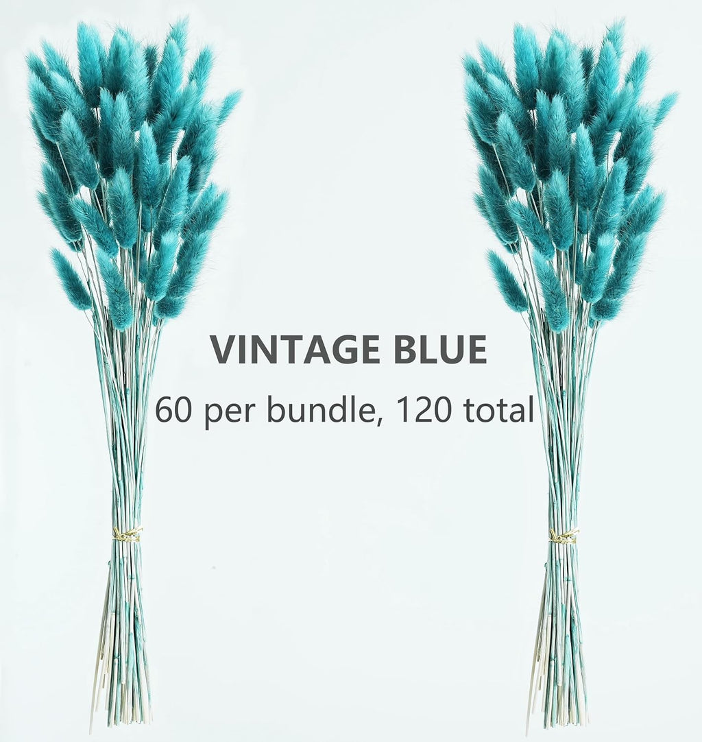 120 PCS Teal Dried Pampas Grass Decor, 17-inch Pompas Floral, Dry Flowers for Decoration, Pampas Grass in All, Bunny Tails Dried Flowers for Boho Wedding Decor