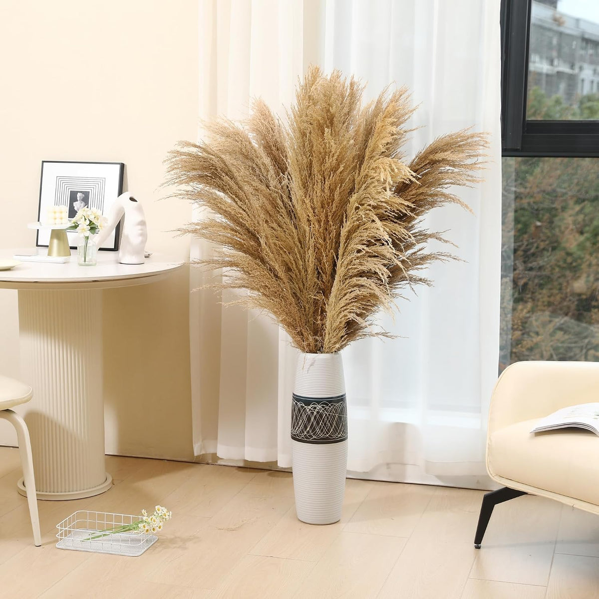 Wertuirk 9 Stems Dried Pampas Grass Decor Tall 48''/4 FT