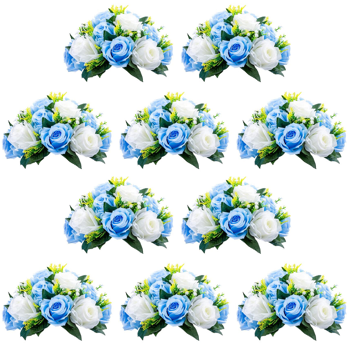 Nuptio Artificial Flower Centrepieces for Tables - 6 Pcs Burgundy & Dusty Rose & Creamy White Fake Flowers Roses Balls 9.5in Diam - Silk Faux Rose Arrangement for Wedding Party Centerpiece Table Decor
