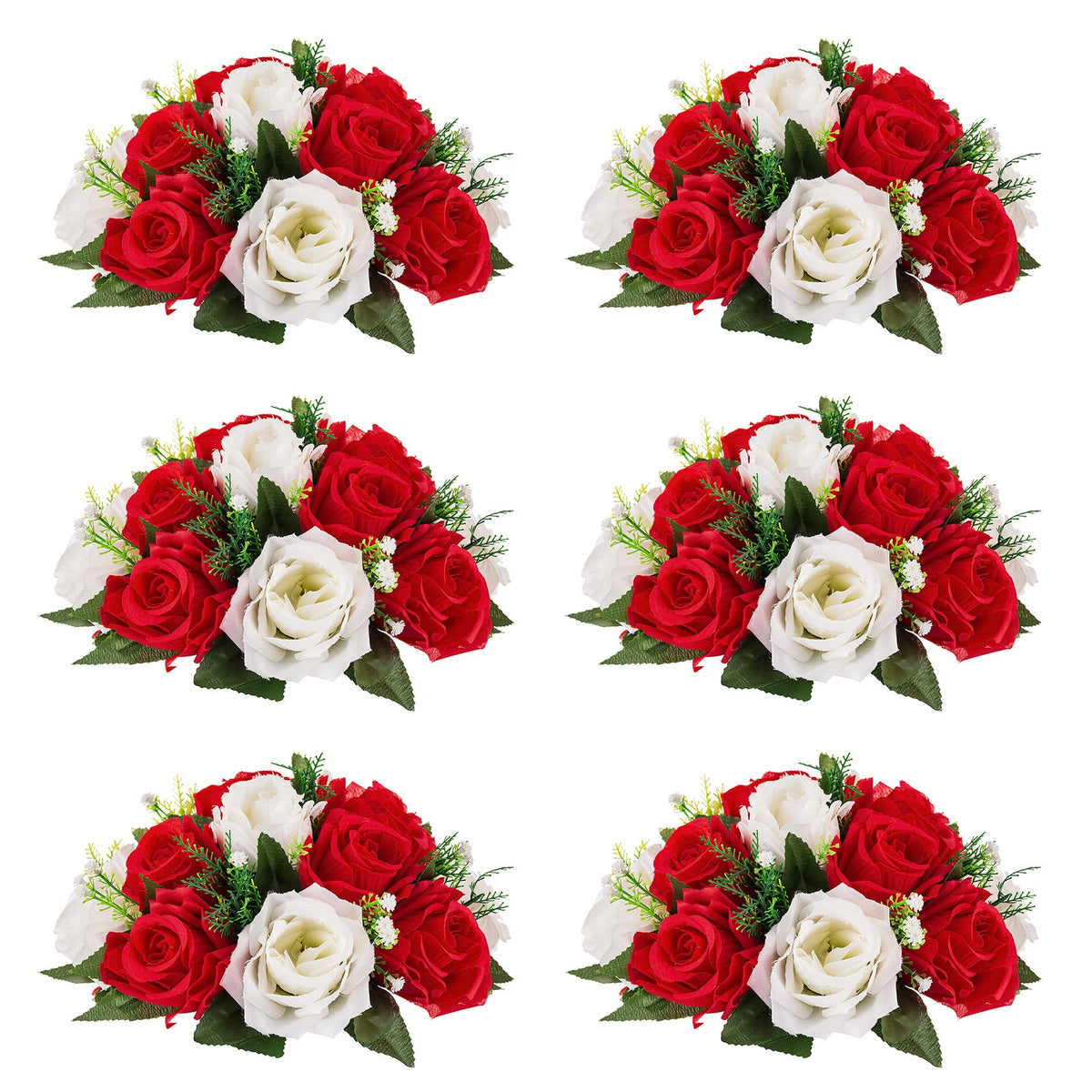 Nuptio Artificial Flower Centrepieces for Tables - 6 Pcs Burgundy & Dusty Rose & Creamy White Fake Flowers Roses Balls 9.5in Diam - Silk Faux Rose Arrangement for Wedding Party Centerpiece Table Decor