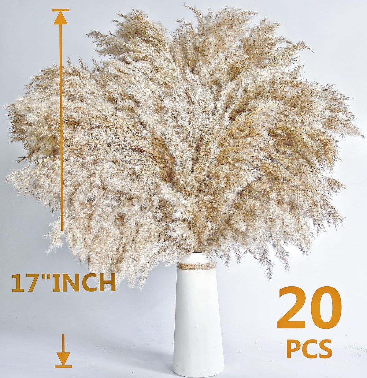 30 PCS Boho Decor, Fluffy Pompas Grass, Natural Dry Pampas Grass Small, Short Pampass Bulk for Boho Room, Coffee Table Decor (17 inch )