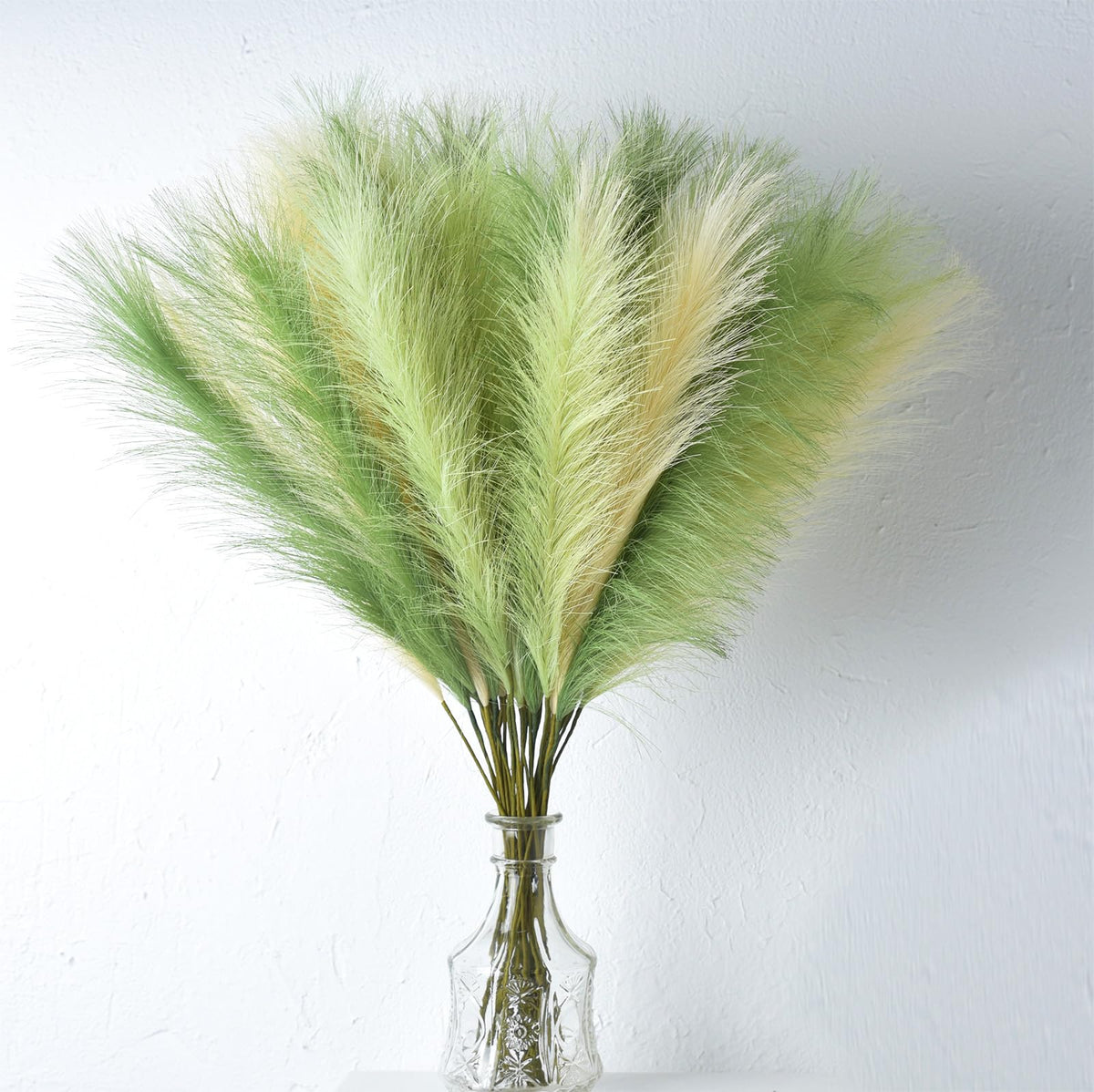 LSKYTOP Green Pampas Grass Decor,23Inch 12pcs Faux Pampas Grass Bouquets Artificial Pampas Fake Pampas Flower for Home Living Room Bedroom Vase Decor