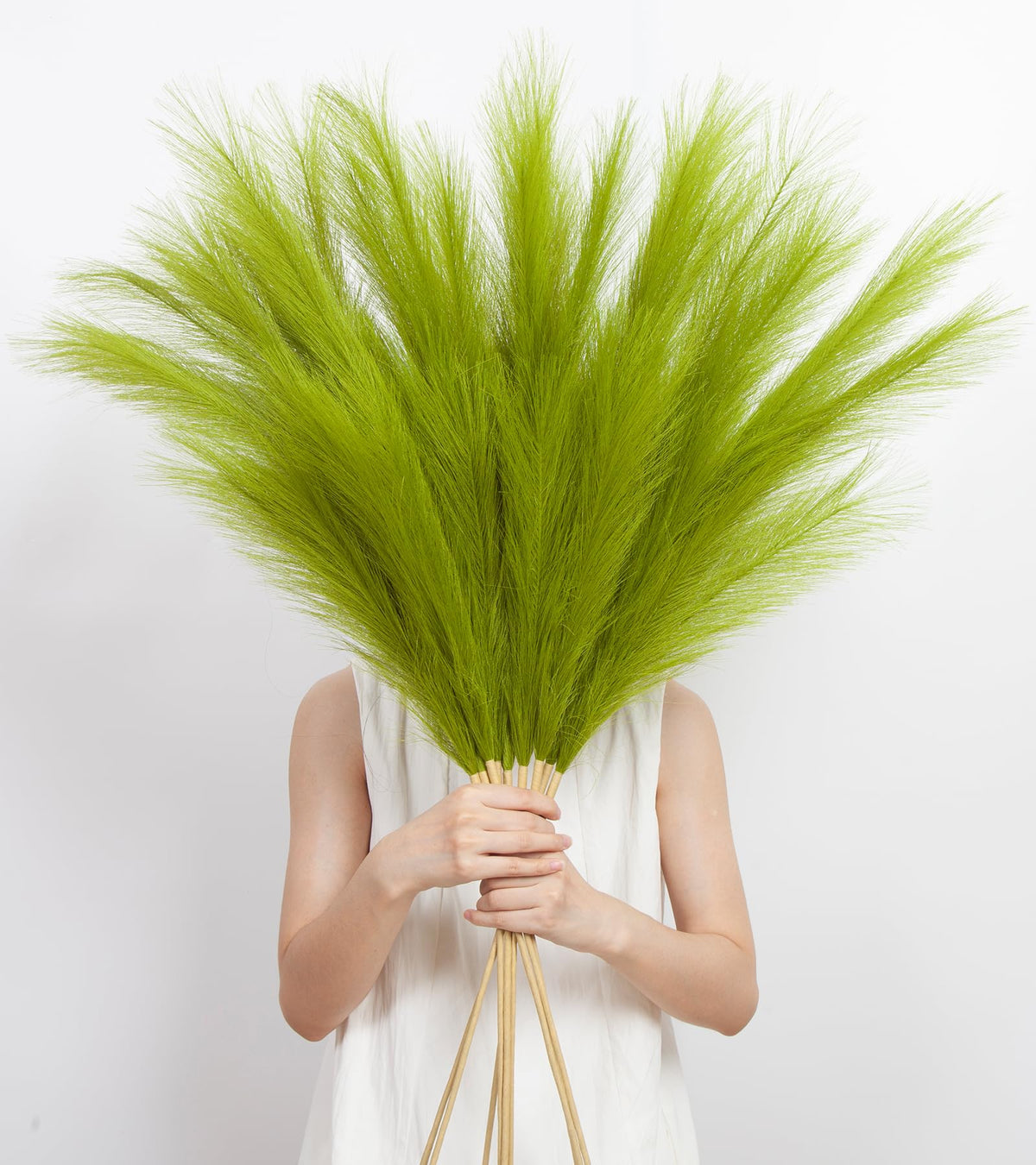 9 Pcs 45" Tall Pampas Grass White Decor, Long Stem Artificial Flower Floor Vase Large Faux Floral Pompas Fake Plants Dried Bouquet Arrangement Vase Filler for Boho Home Wedding Decoration