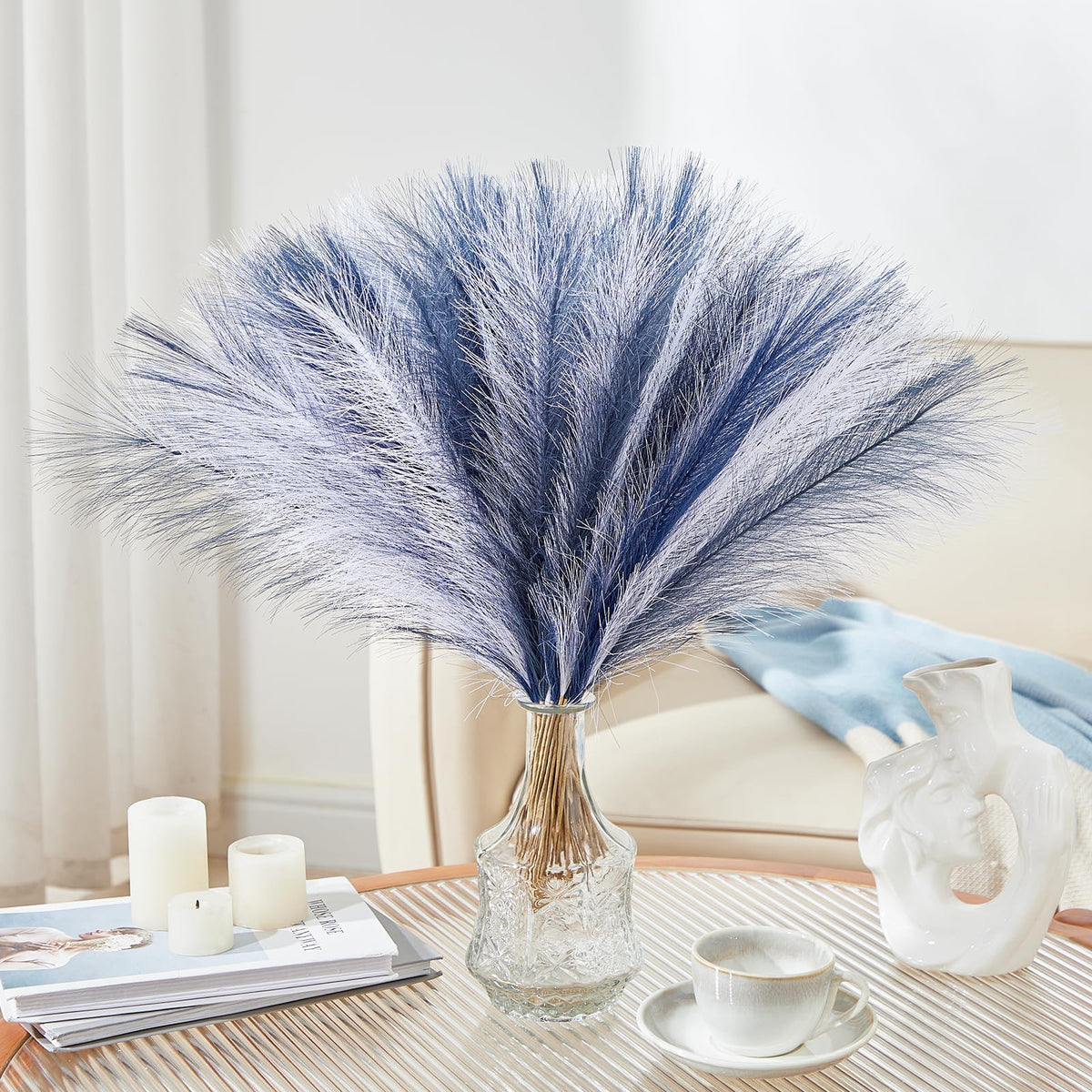 Alecono 30pcs Pampas Grass 17in, Pink Pampas Grass Decor for Home Decoration