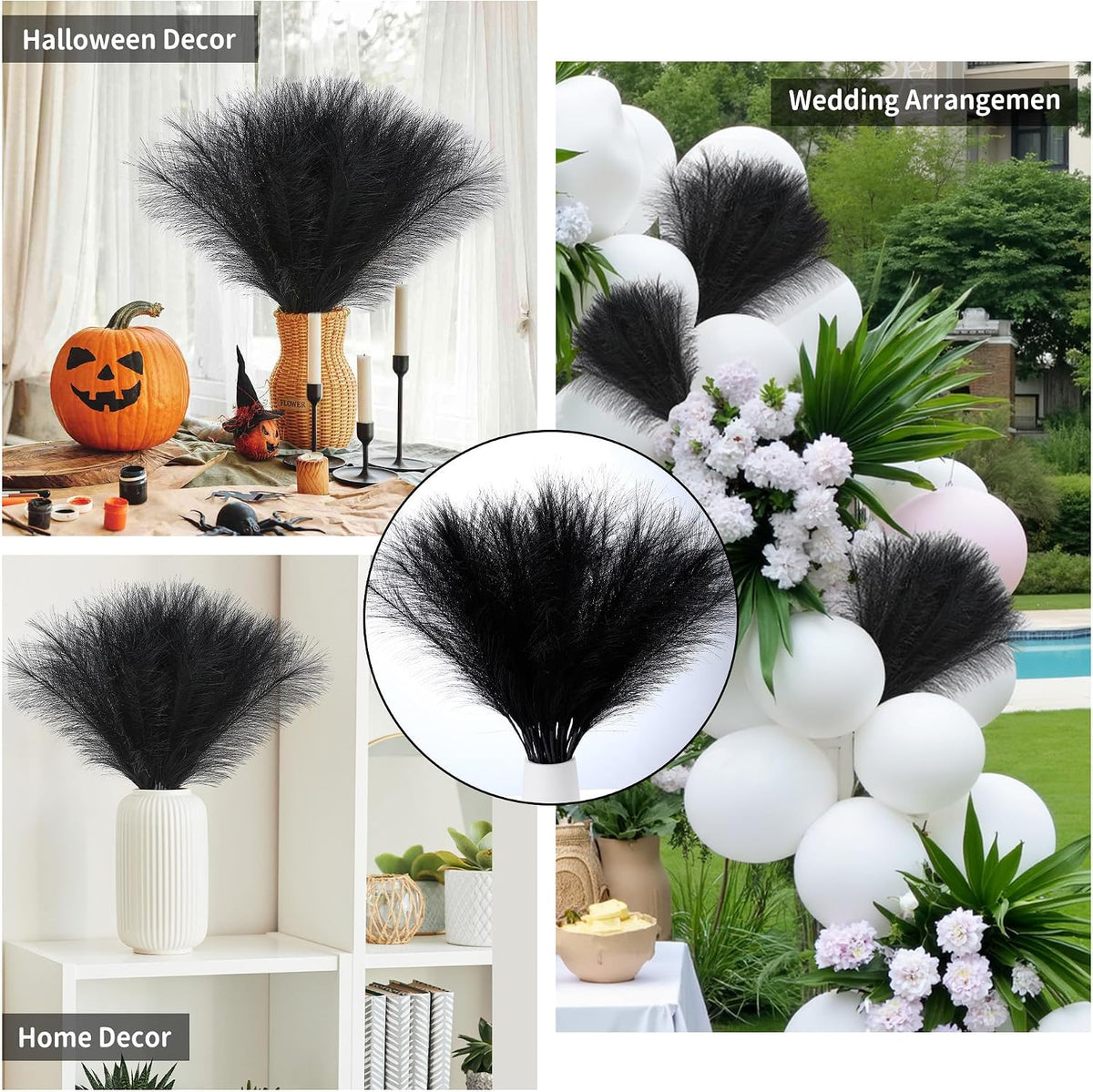 Bpole 36Pcs Black Pampas Grass,21.6 Inch Fluffy Faux Pampas Boho Home Decor