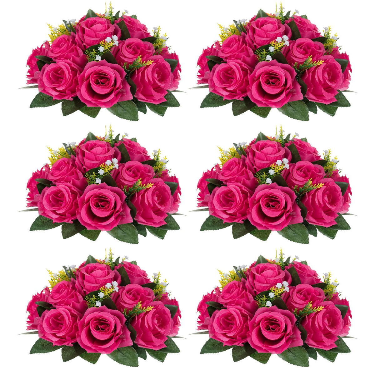 Nuptio Artificial Flower Centrepieces for Tables - 6 Pcs Burgundy & Dusty Rose & Creamy White Fake Flowers Roses Balls 9.5in Diam - Silk Faux Rose Arrangement for Wedding Party Centerpiece Table Decor