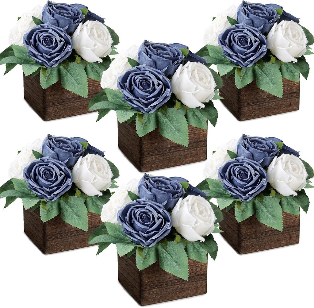 Dusty Blue & White Dining Table Centerpiece Set of 6, Pre-Made