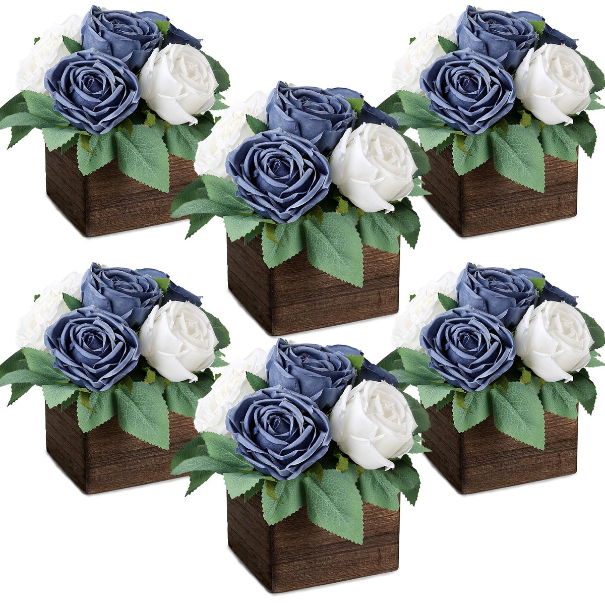 Dusty Blue & White Dining Table Centerpiece Set of 6, Pre-Made