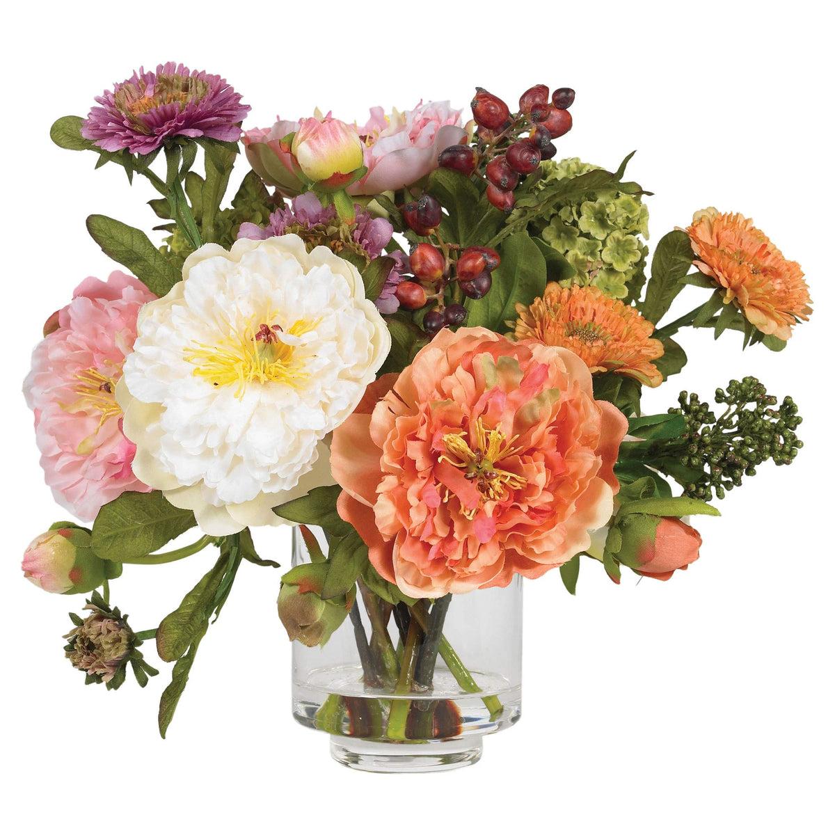 Nearly Natural 4665 Mixed Mini Peony Centerpiece Silk Flower Arrangement,10"D x 34"W x 6.5"H