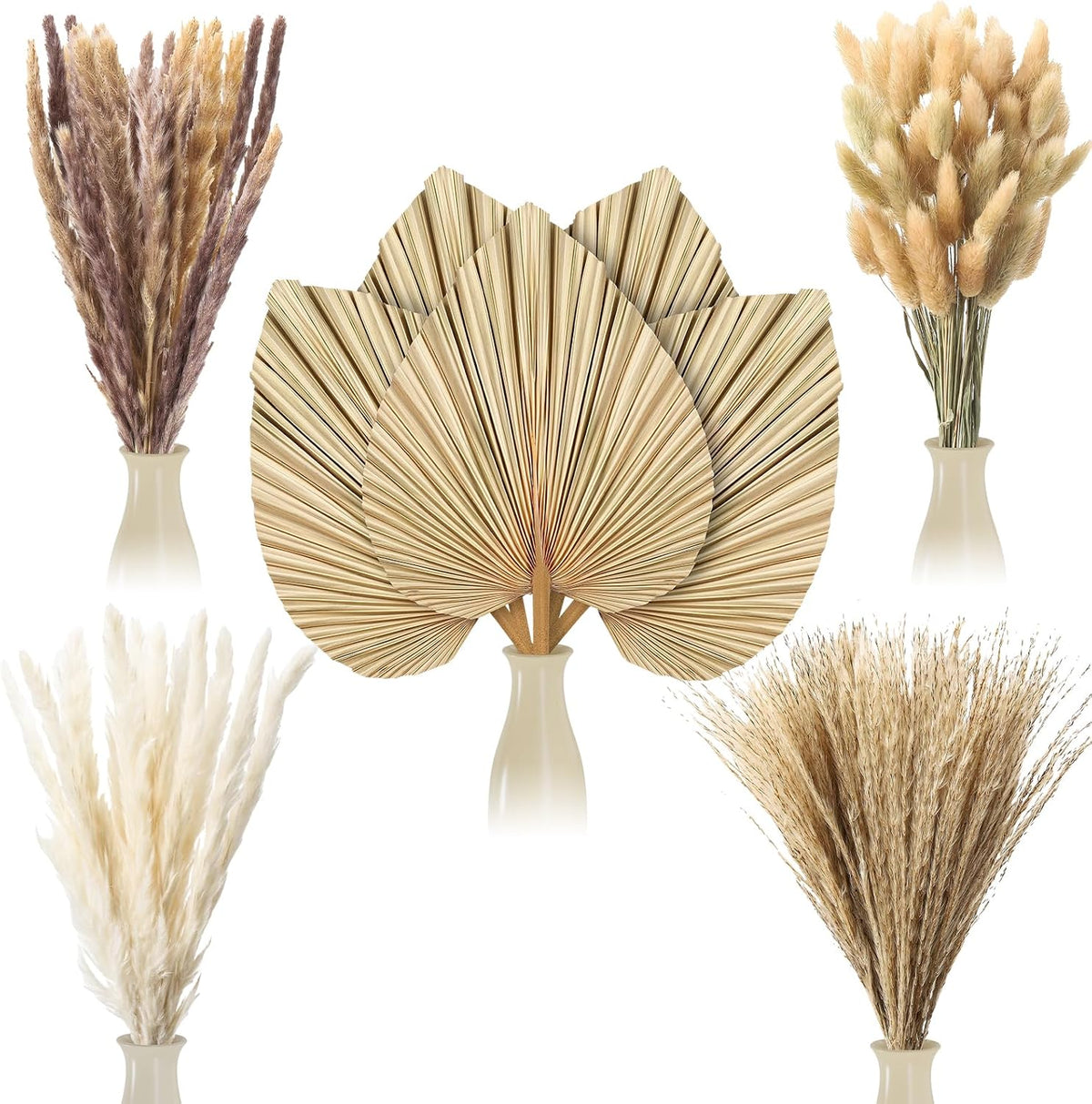 105 Pcs Boho Dried Pampas Grass Decor Bulk