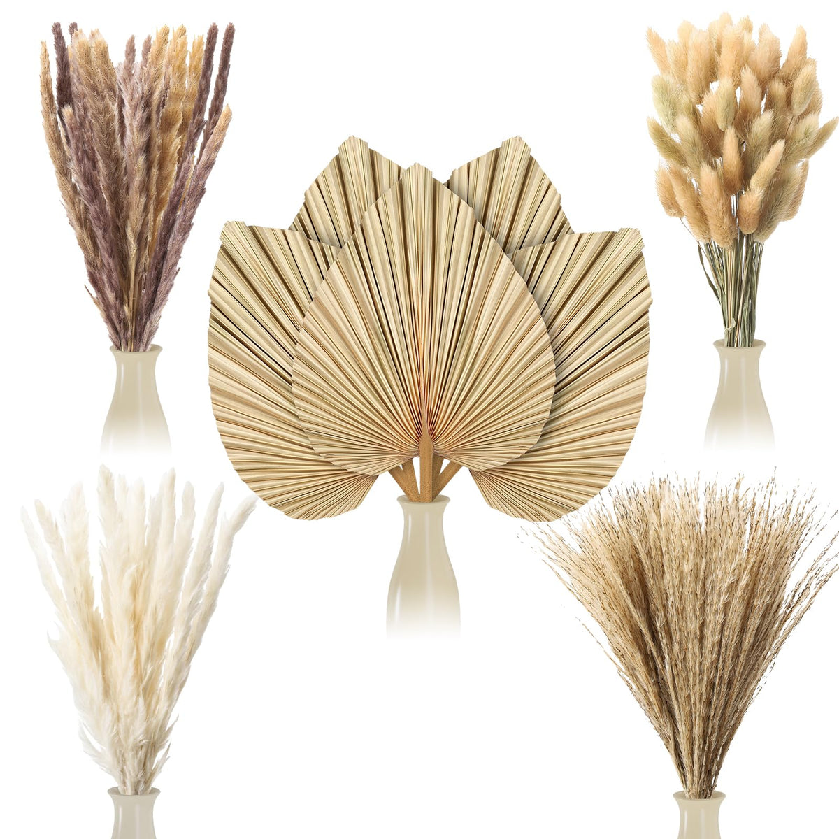 105 Pcs Boho Dried Pampas Grass Decor Bulk