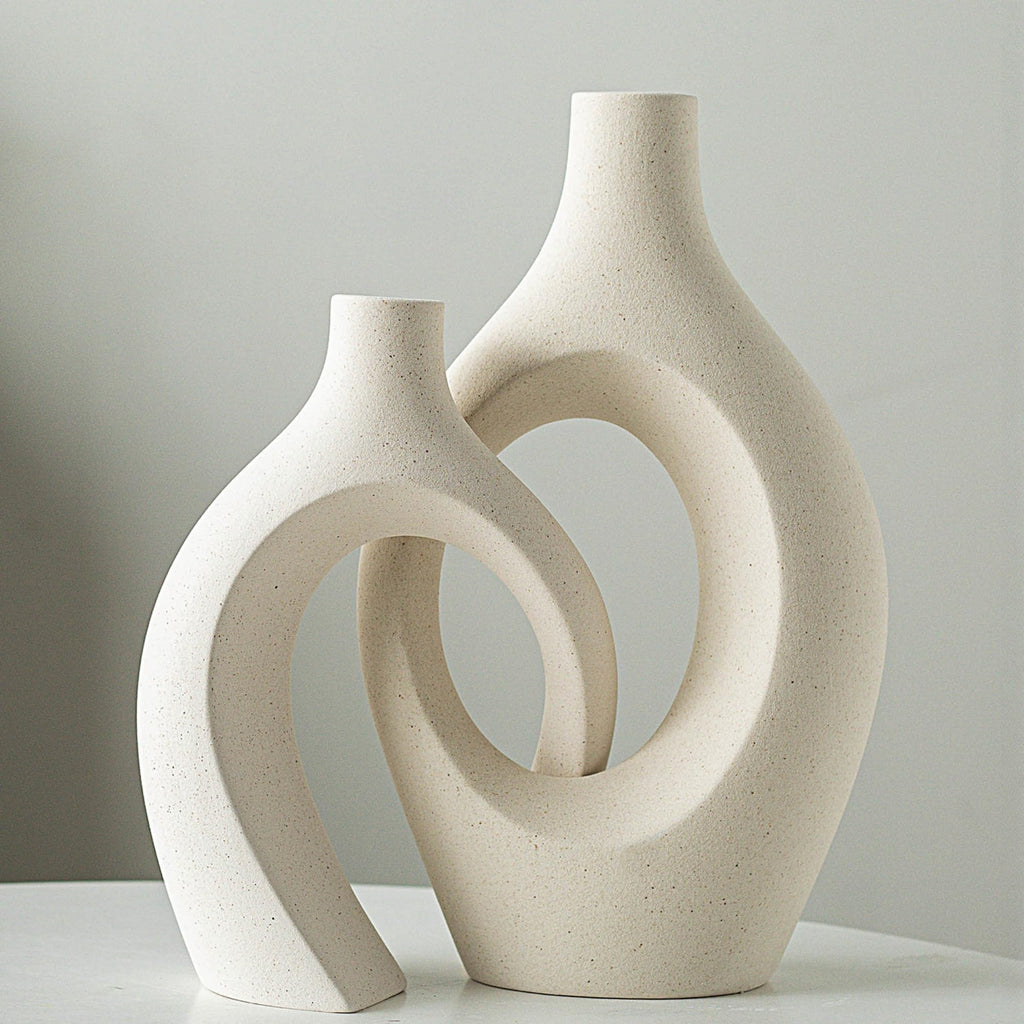 Levvohd Snuggle Hollow Ceramic Vase Set of 2 for Modern Nordic Home Decor
