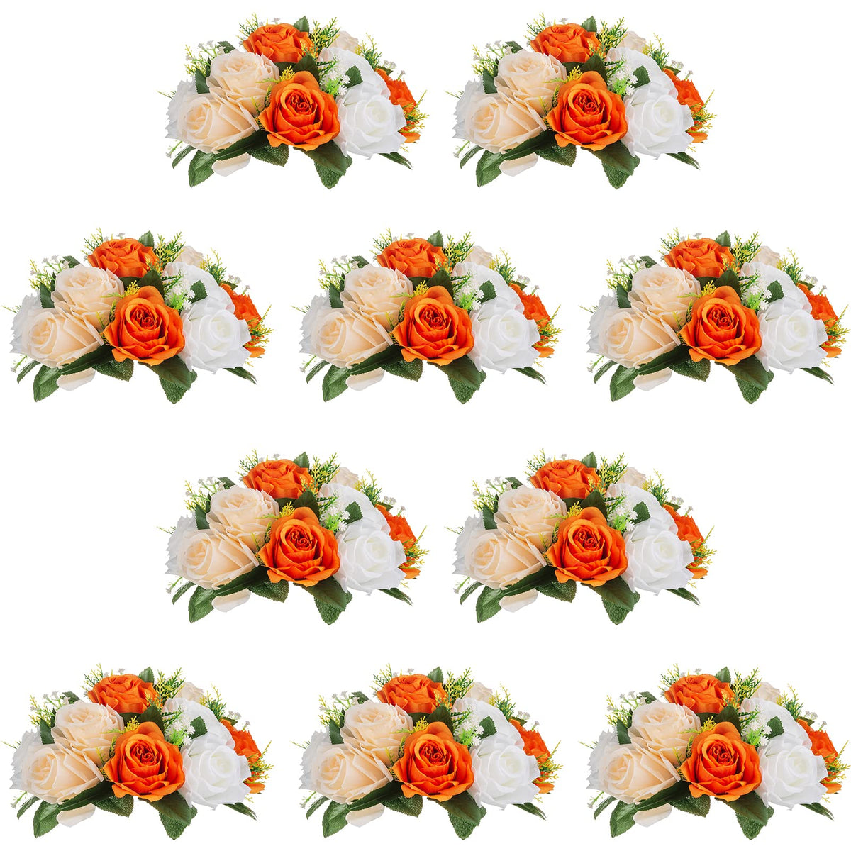 Nuptio Artificial Flower Centrepieces for Tables - 6 Pcs Burgundy & Dusty Rose & Creamy White Fake Flowers Roses Balls 9.5in Diam - Silk Faux Rose Arrangement for Wedding Party Centerpiece Table Decor