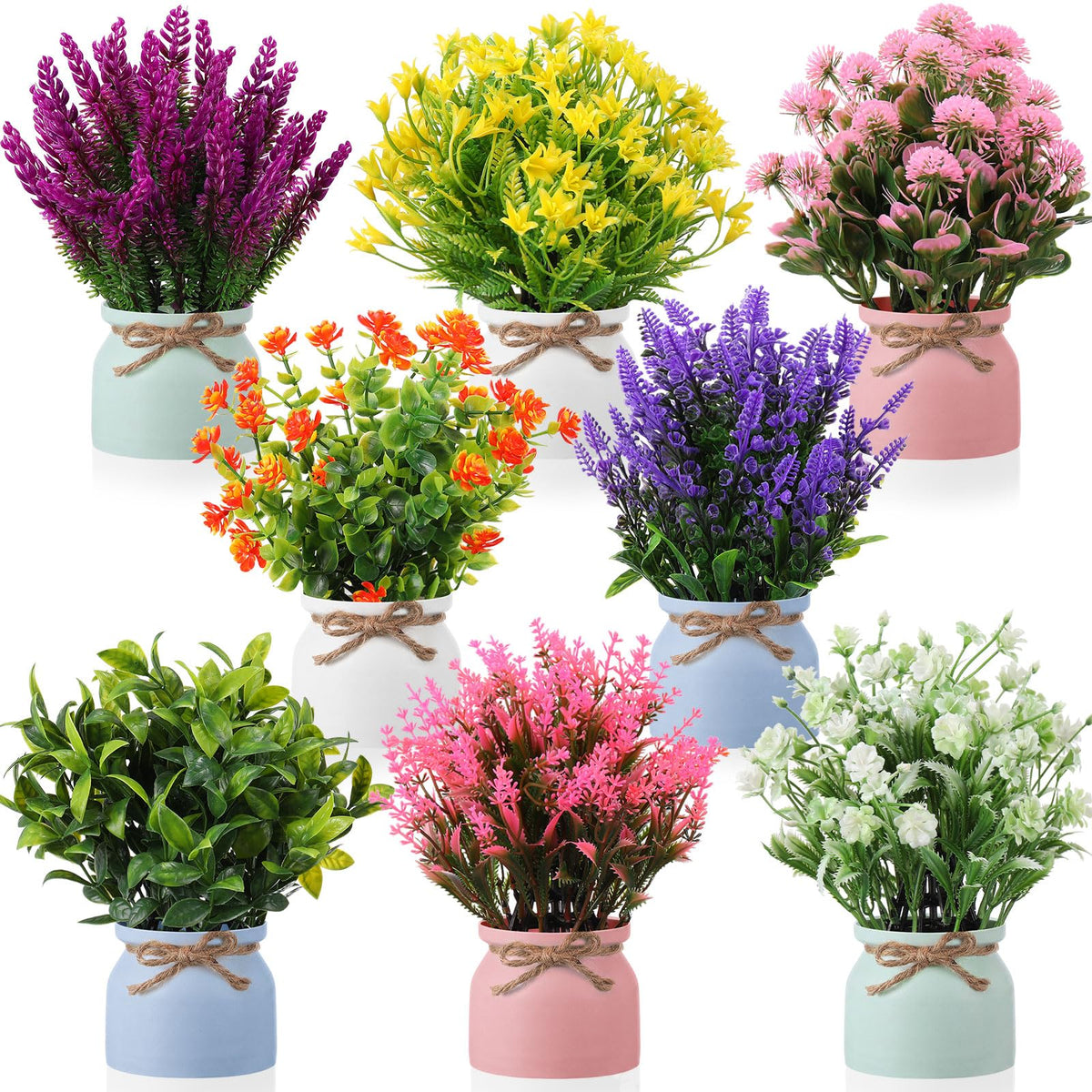 Cindeer 8 Pcs Large Artificial Potted Flowers Fake Potted Plants for Home