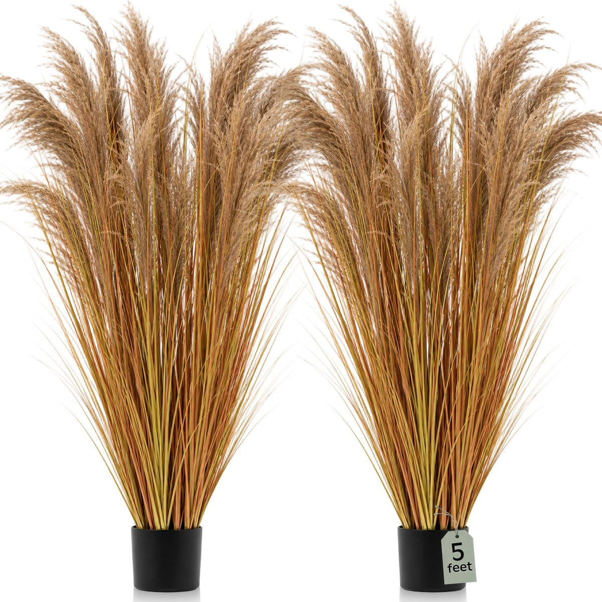 Jexine 2 Pcs Pampas Grass Potted Plants 4 ft Tall Artificial Grass Potted Artificial Greenery Floor Plants Tall in Pot for Housewarming Gift House Garden Bathroom Lobby Outdoor Decoration (Fall)