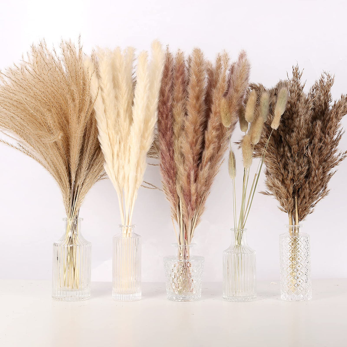 N&T NETING Dried Pampas Grass Boho Set for Crafts Centerpiece, 75Pcs