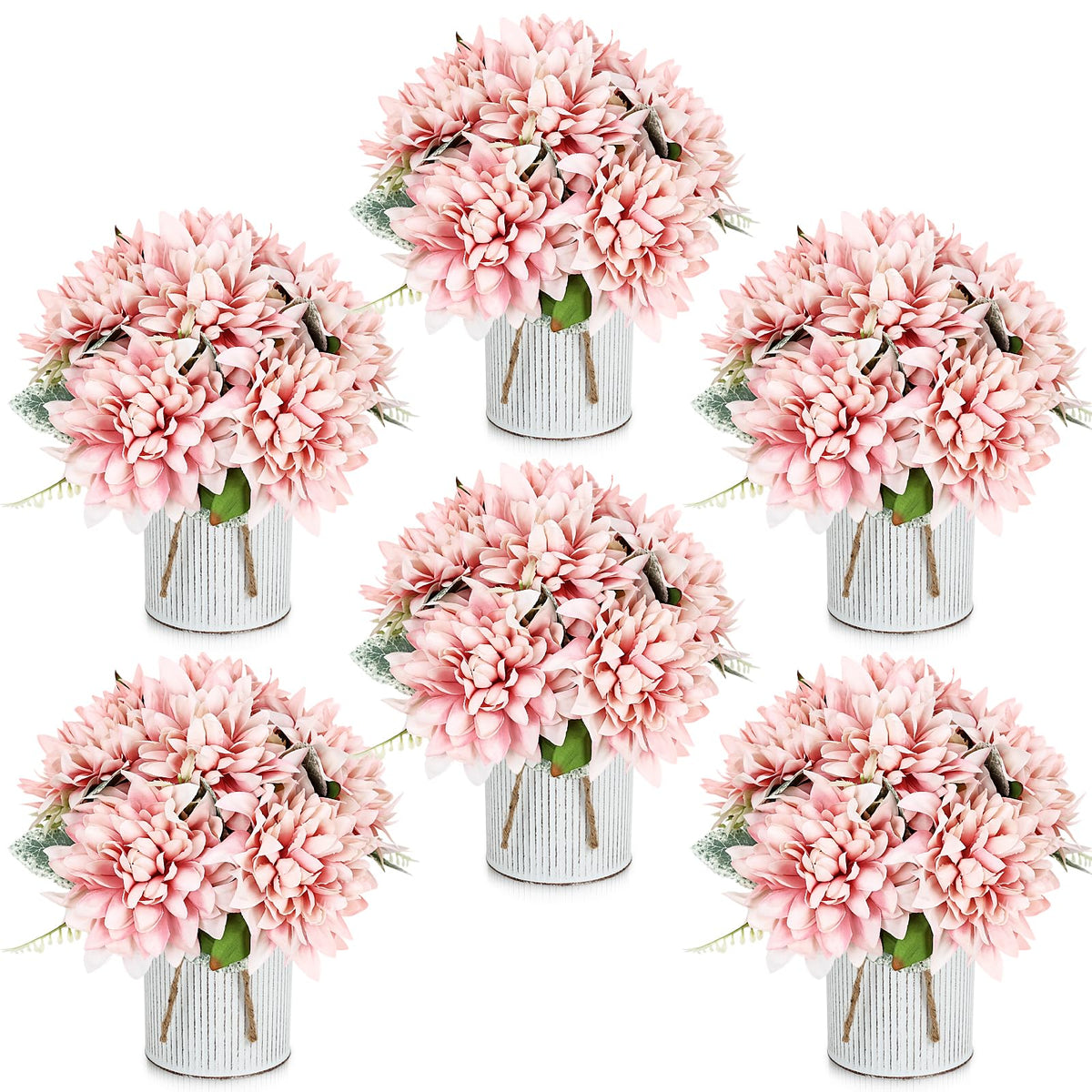6 Set Pre-Made Flower Table Centerpieces (White, 6 X Dahlias Table Centerpieces)