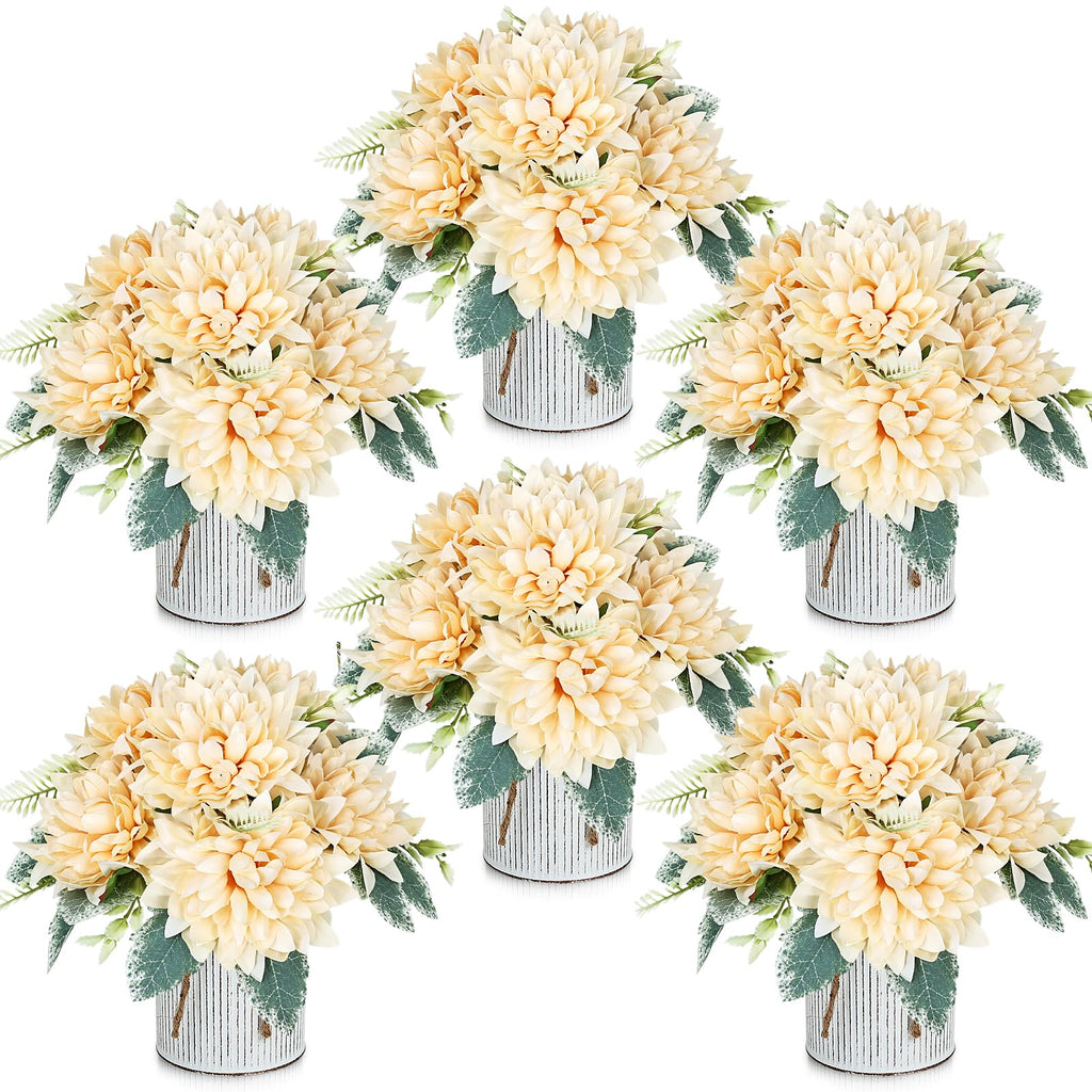 6 Set Pre-Made Flower Table Centerpieces (White, 6 X Dahlias Table Centerpieces)