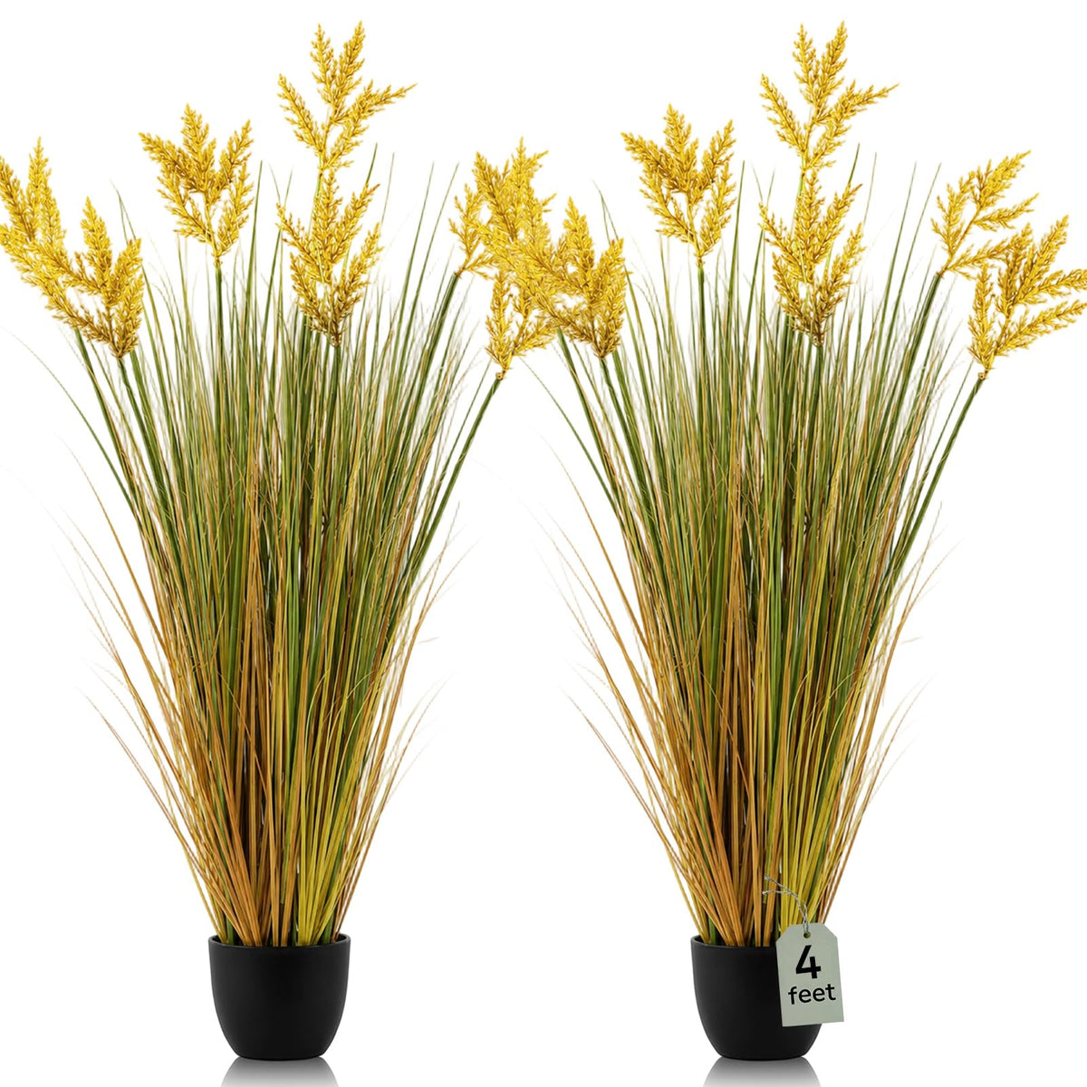 Jexine 2 Pcs Pampas Grass Potted Plants 4 ft Tall Artificial Grass Potted Artificial Greenery Floor Plants Tall in Pot for Housewarming Gift House Garden Bathroom Lobby Outdoor Decoration (Fall)