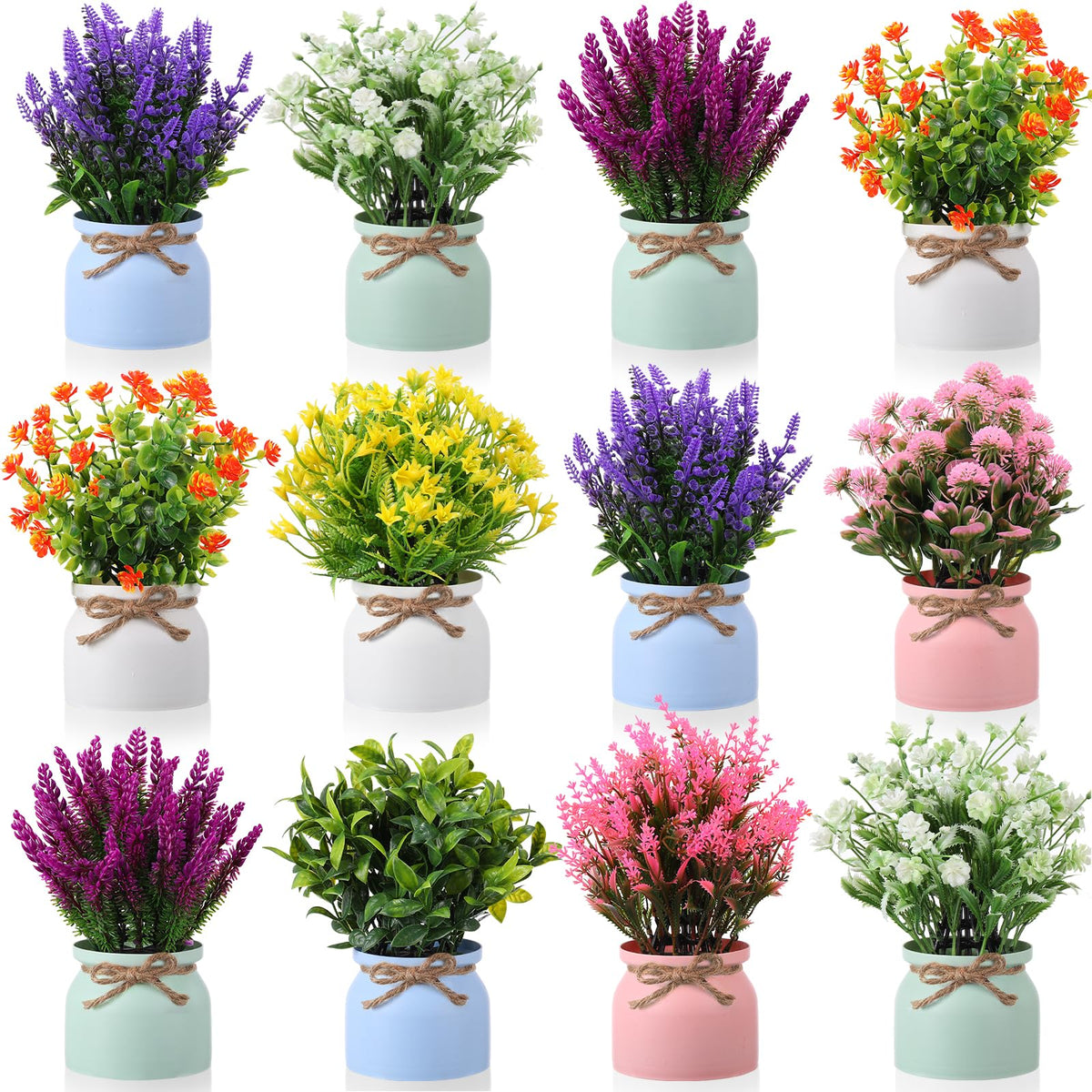 Cindeer 8 Pcs Large Artificial Potted Flowers Fake Potted Plants for Home