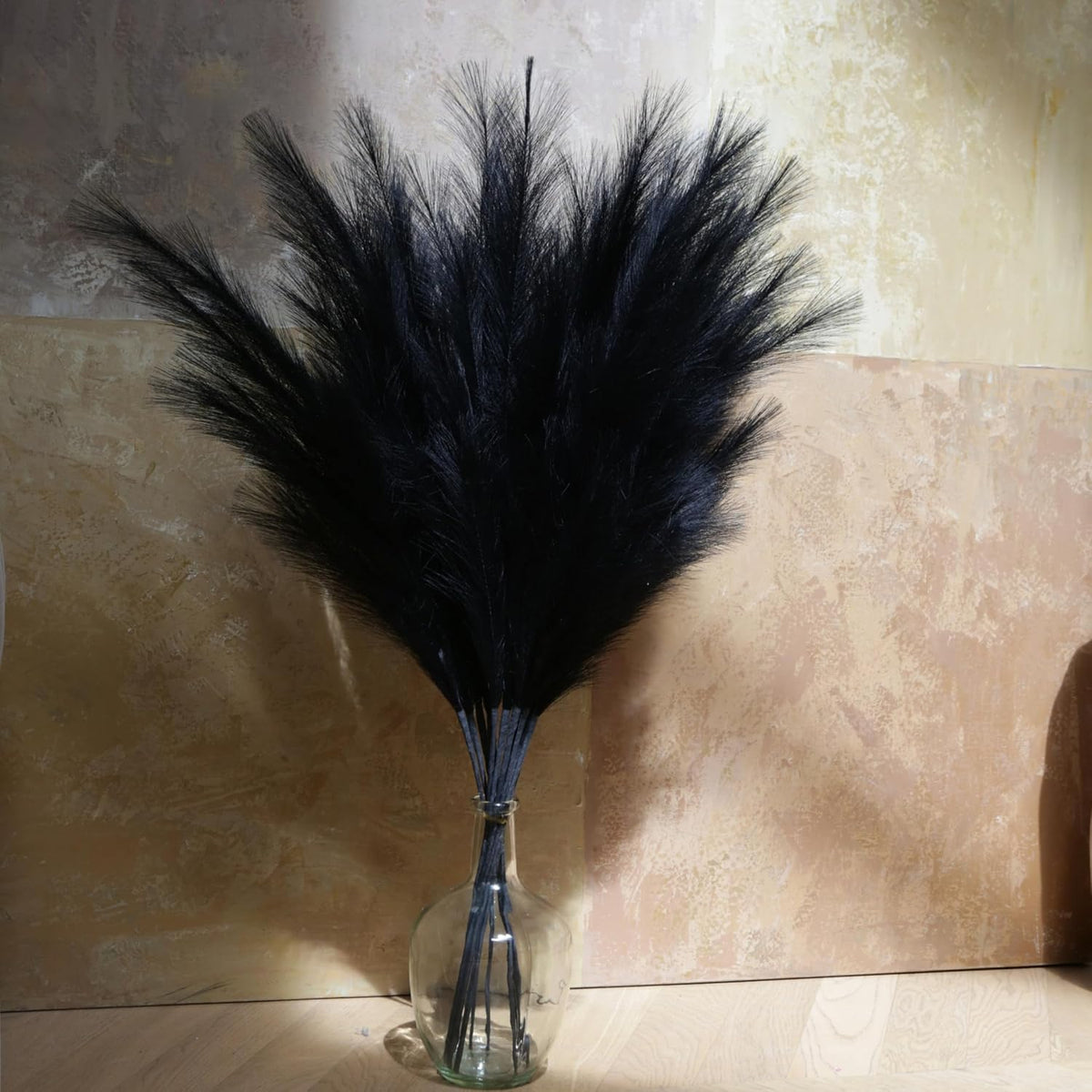 Faux Pampas Grass Tall, 9 PCS 43''/ 110 cm Large Black Pampas Grass Decor, Fake Pompas Branches, Long Feathers for Floor Vase, Boho Flower Arrangement for Home Wedding Decor (Black)