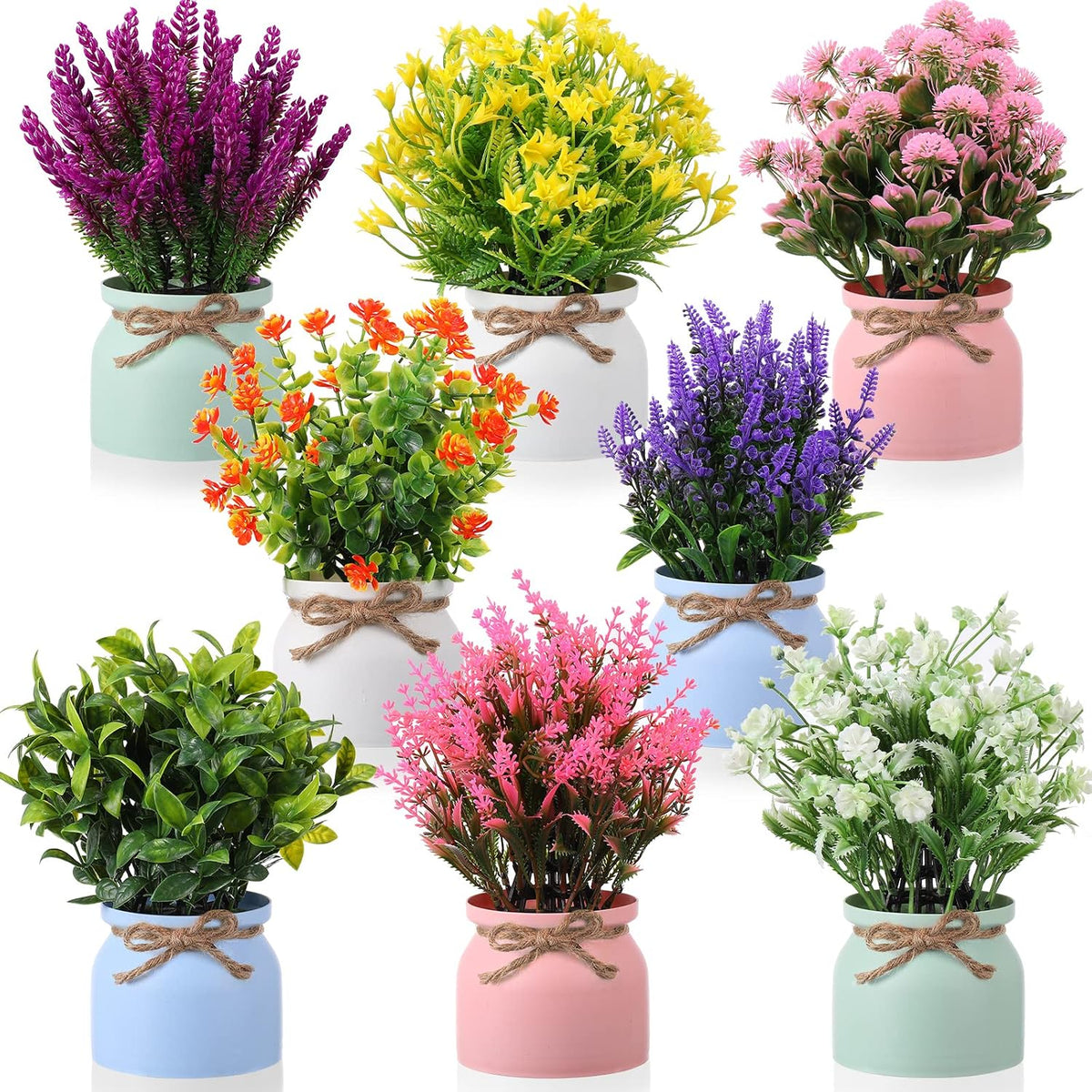 Cindeer 8 Pcs Large Artificial Potted Flowers Fake Potted Plants for Home